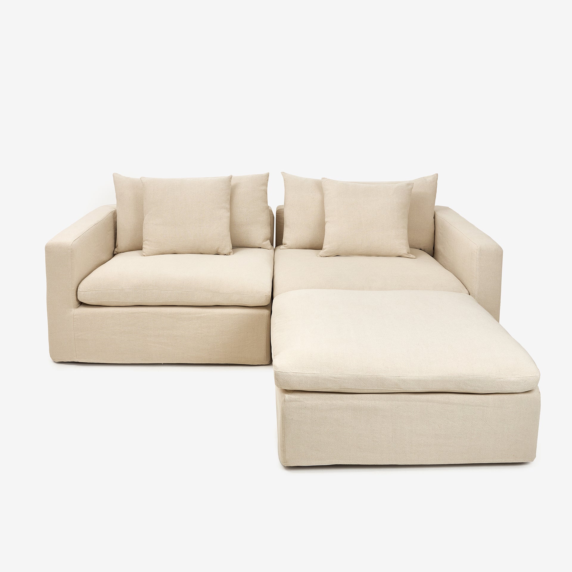 Set de sofá de 3 plazas de lino con puf beige Aiden 220x110x80cm Clau&Chloe