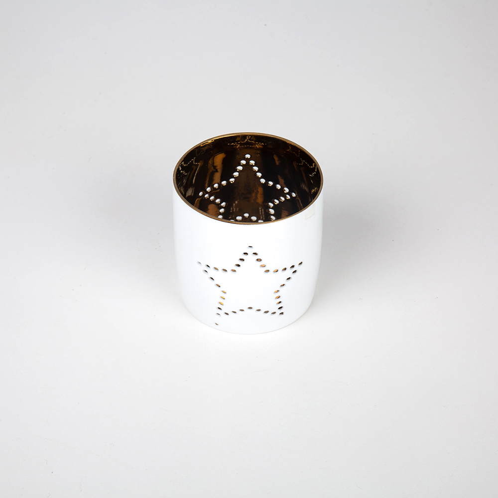 Portavelas blanco y dorado con dise&ntilde;o de estrella
