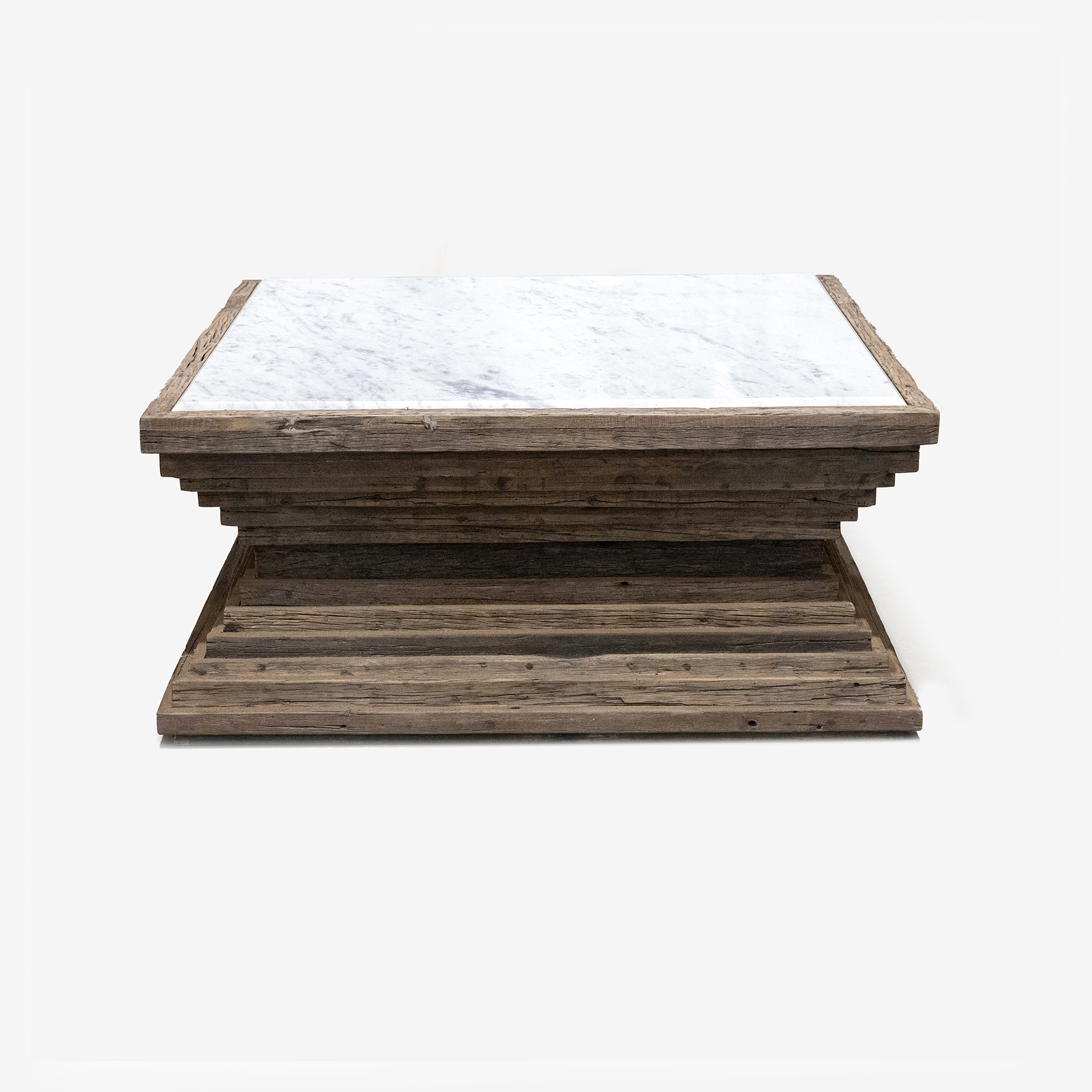 Mesa de centro de madera de olmo reciclada Pisco 100x100x45cm
