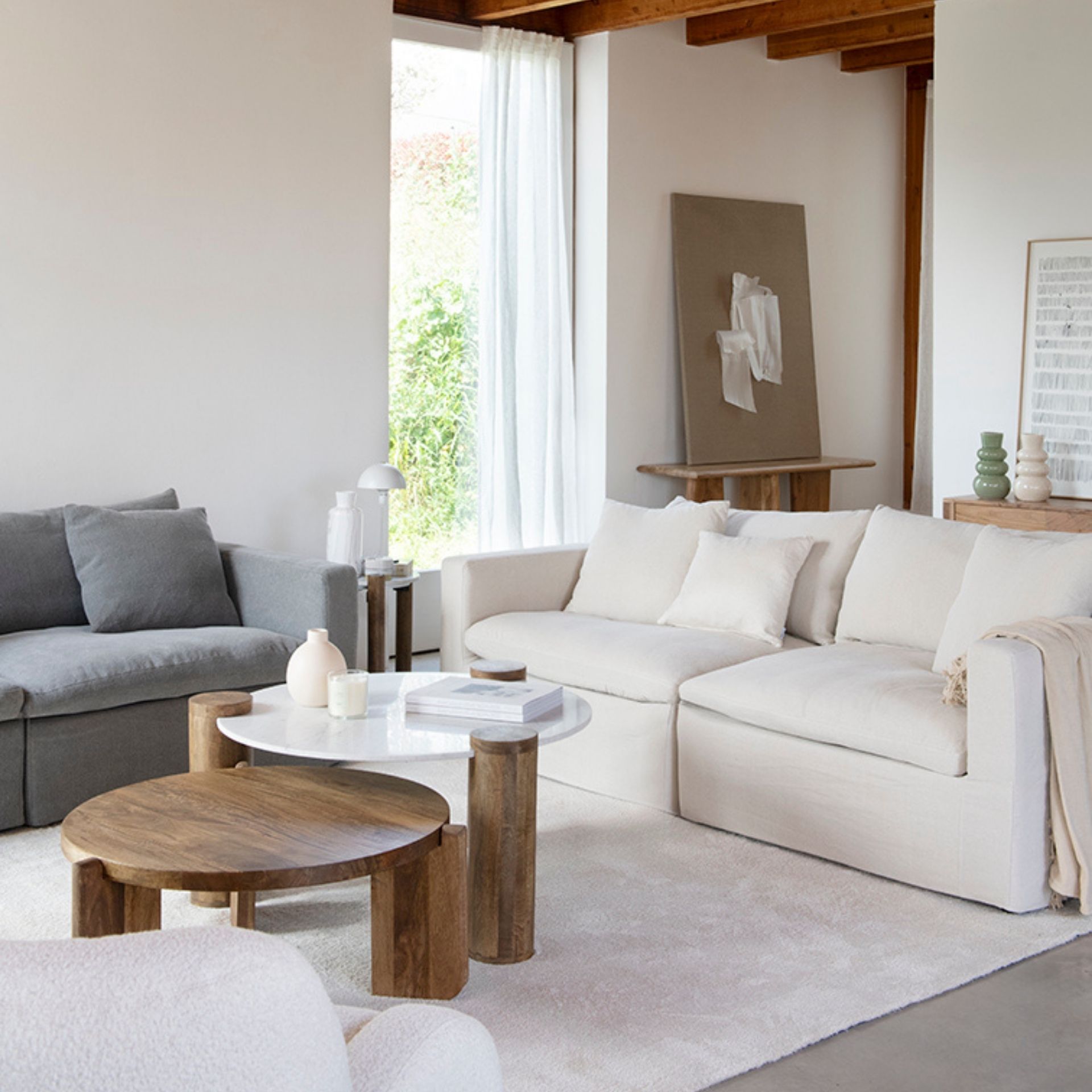 Sofá de 3 plazas de lino beige Aiden 220x110x80 Clau&Chloe