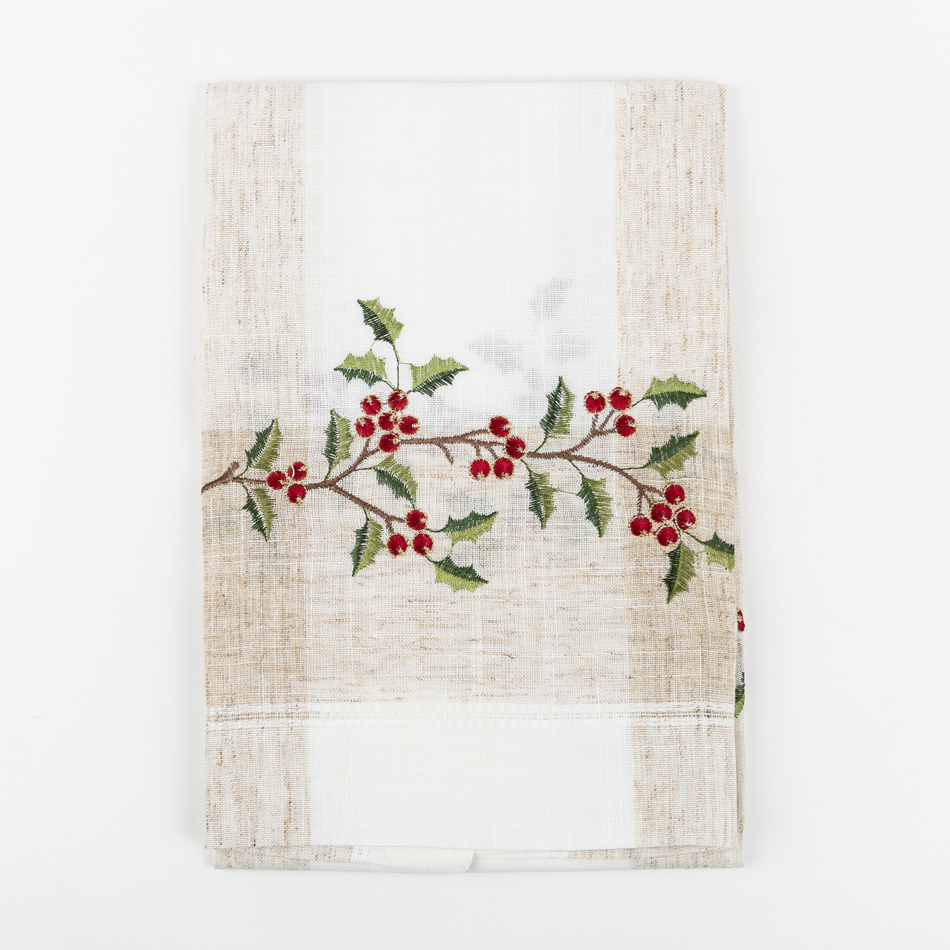 Camino de mesa blanco bordado Muérdago 40x140cm