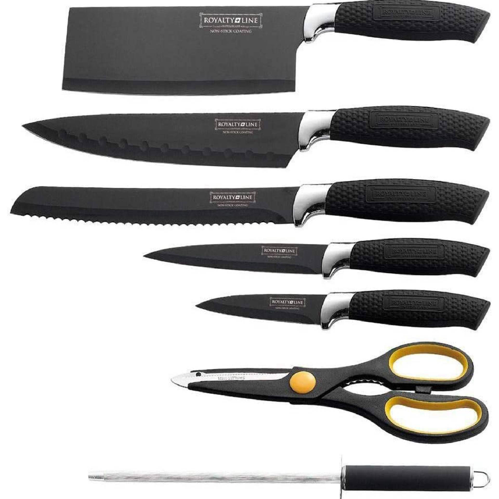 Set de 5 cuchillos de cocina y utensilios de acero inoxidable con tacoma negro