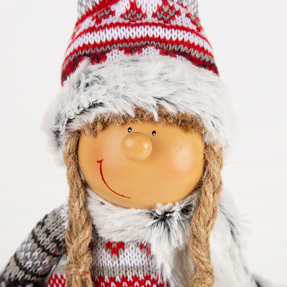 Figura decorativa Muñeco niña rojo y gris