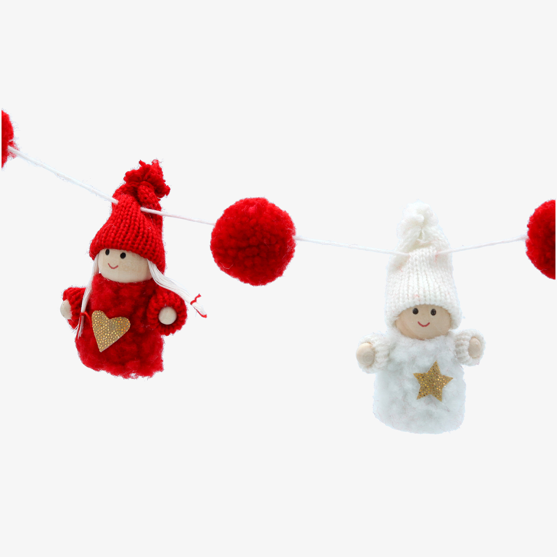 Guirnalda navide&ntilde;a de fieltro con ni&ntilde;os rojo y blanco 110cm