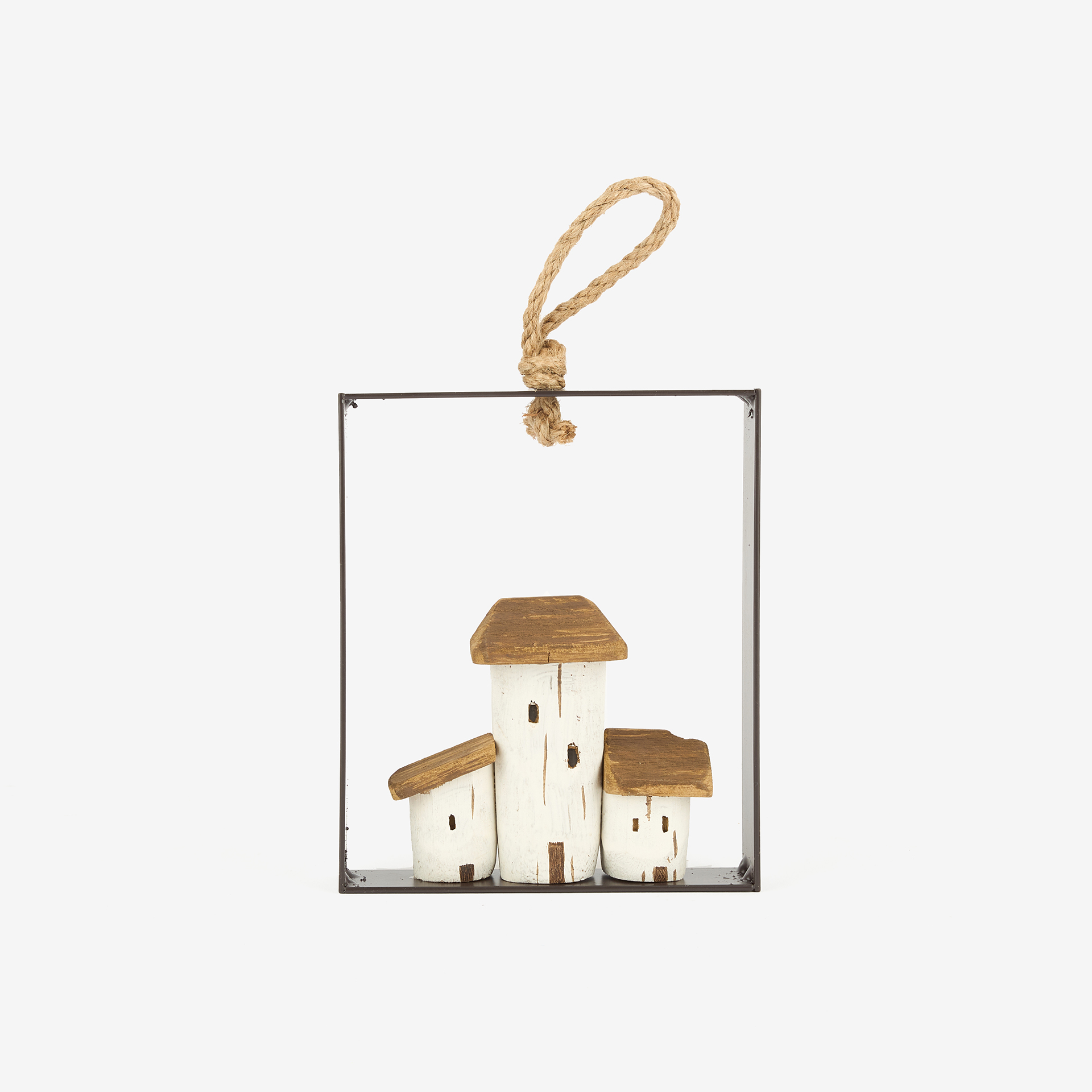 Decoraci&oacute;n de pared de madera cuadro casitas 15x15cm