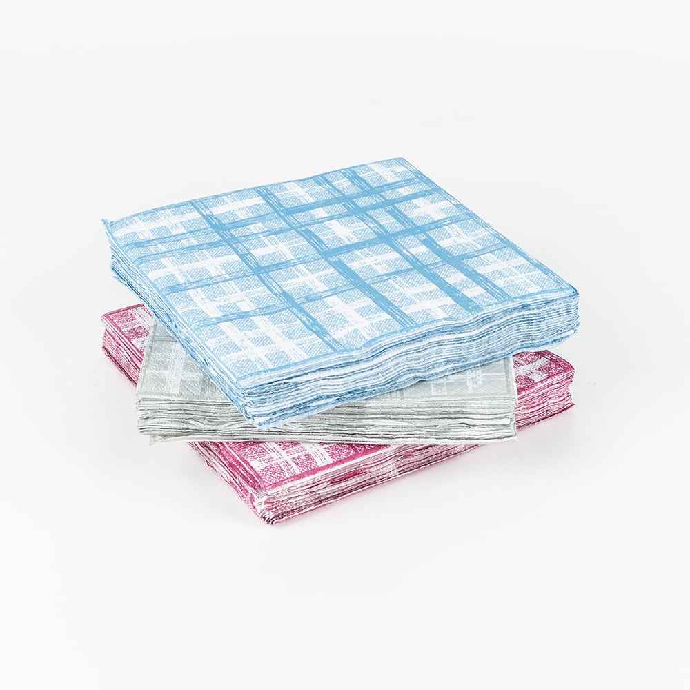 Set de 20 servilletas de papel a cuadros en 3 colores