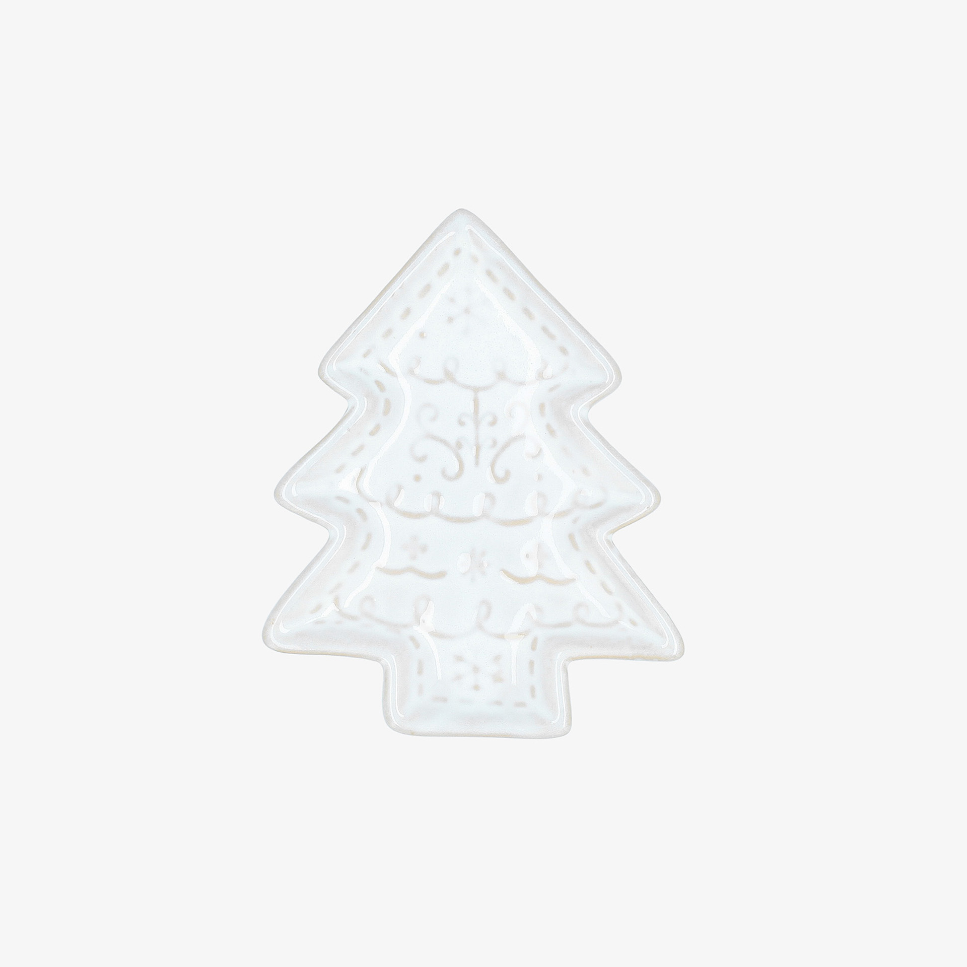 Plato navide&ntilde;o de &aacute;rbol de Navidad blanco de cer&aacute;mica 16cm