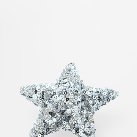 Bola de Navidad estrella de lentejuelas plateada 7cm