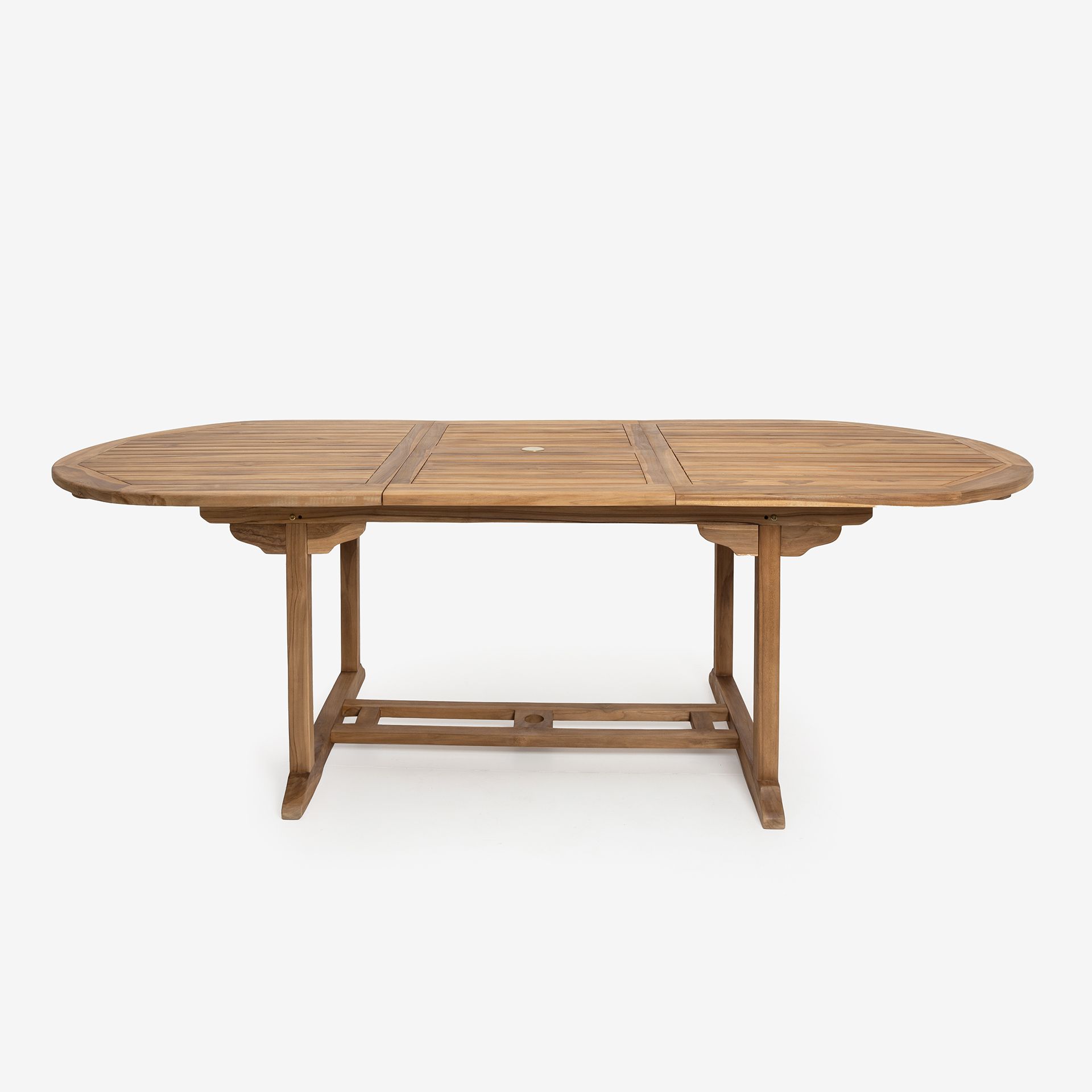 Mesa ovalada extensible de madera de teca 240/180x100x75cm