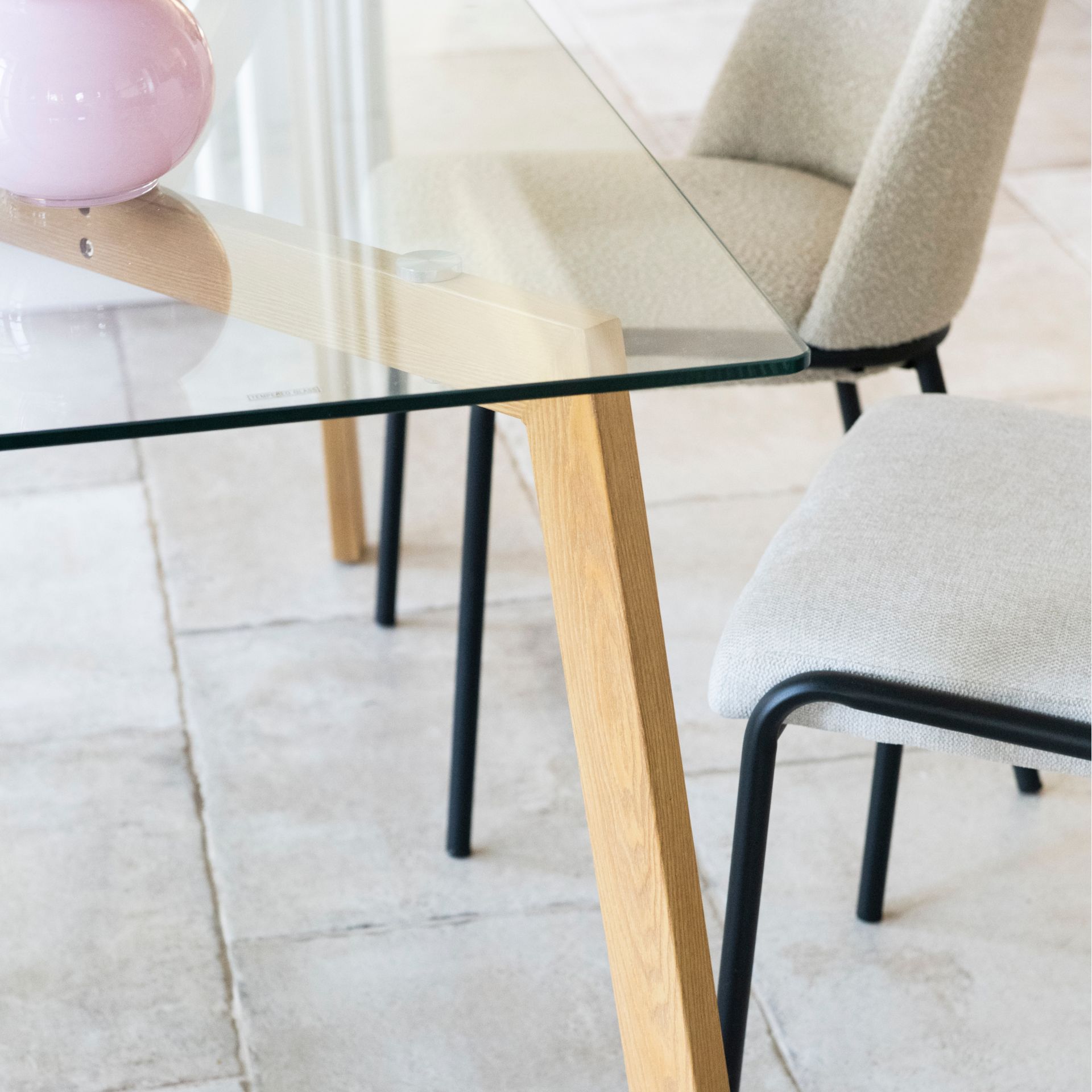 Mesa de comedor de cristal Wood Pattern 150x80x75cm