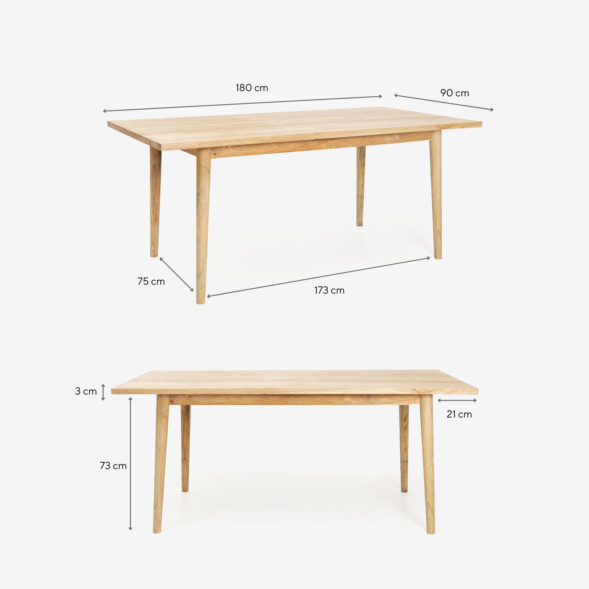 Mesa de comedor de madera de olmo reciclada Mop 180x90x76cm