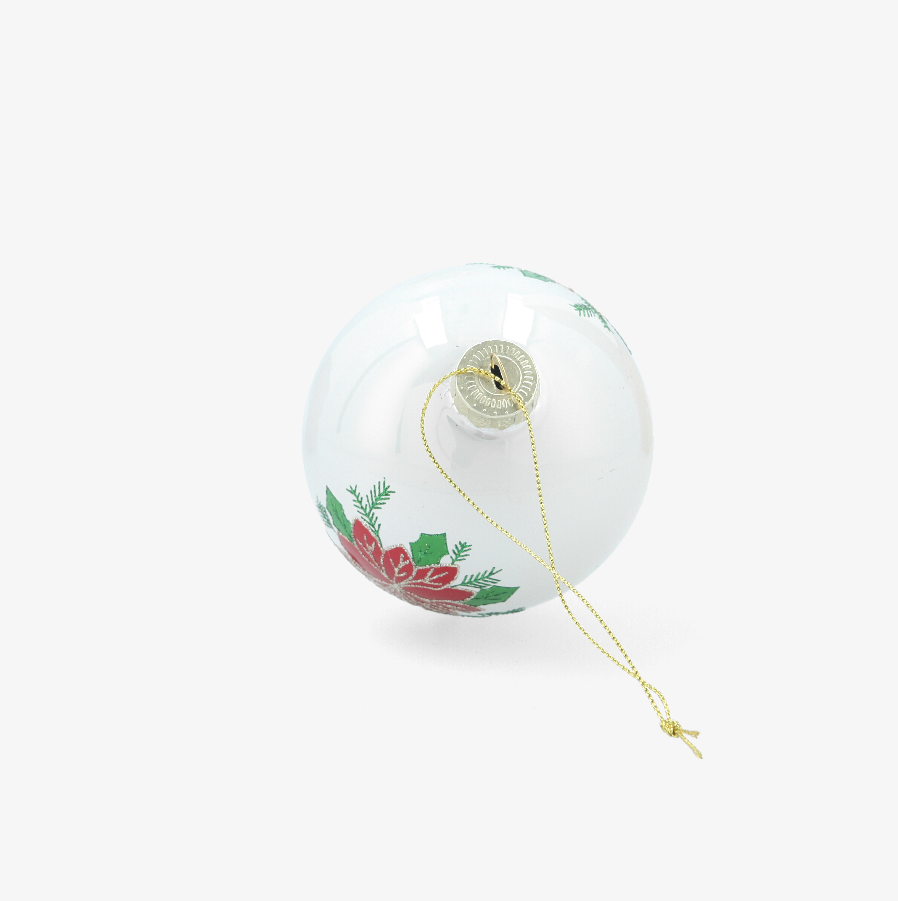 Bola de Navidad blanca de cristal con flor de Pascua &Oslash;8cm