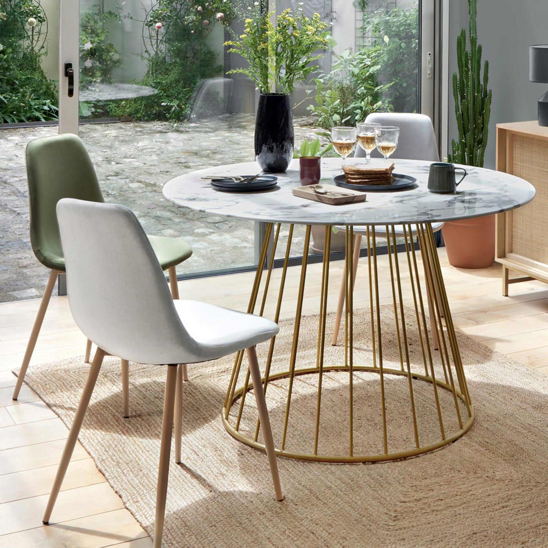 Mesa de comedor de vidrio efecto m&aacute;rmol Moren &Oslash;120cm 