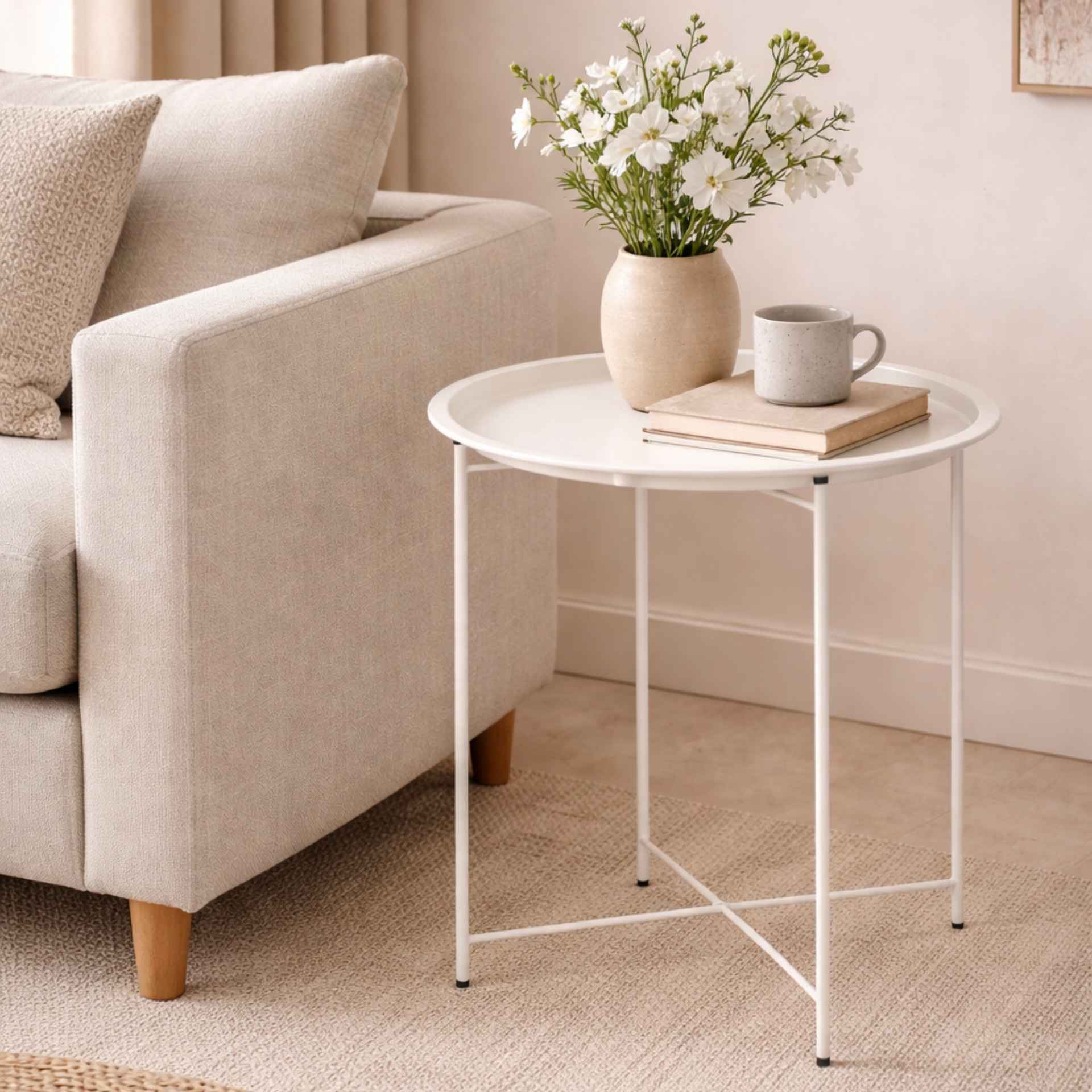 Mesa auxiliar de acero blanca Nora &Oslash;47x50cm