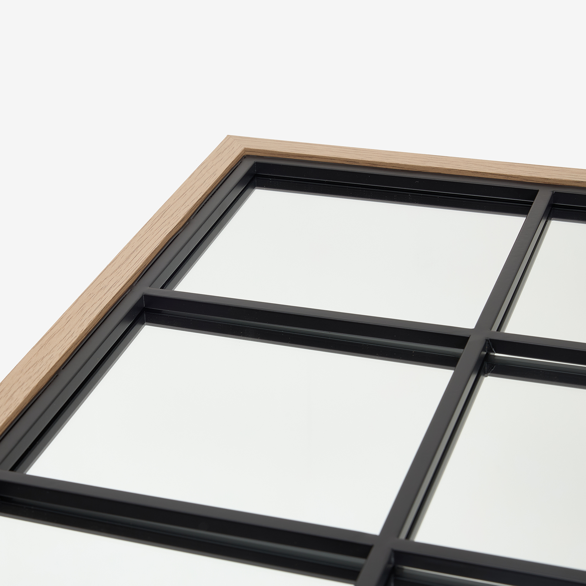 Espejo de pared ventana de metal y madera MDF acabado pulido 90x90x2cm