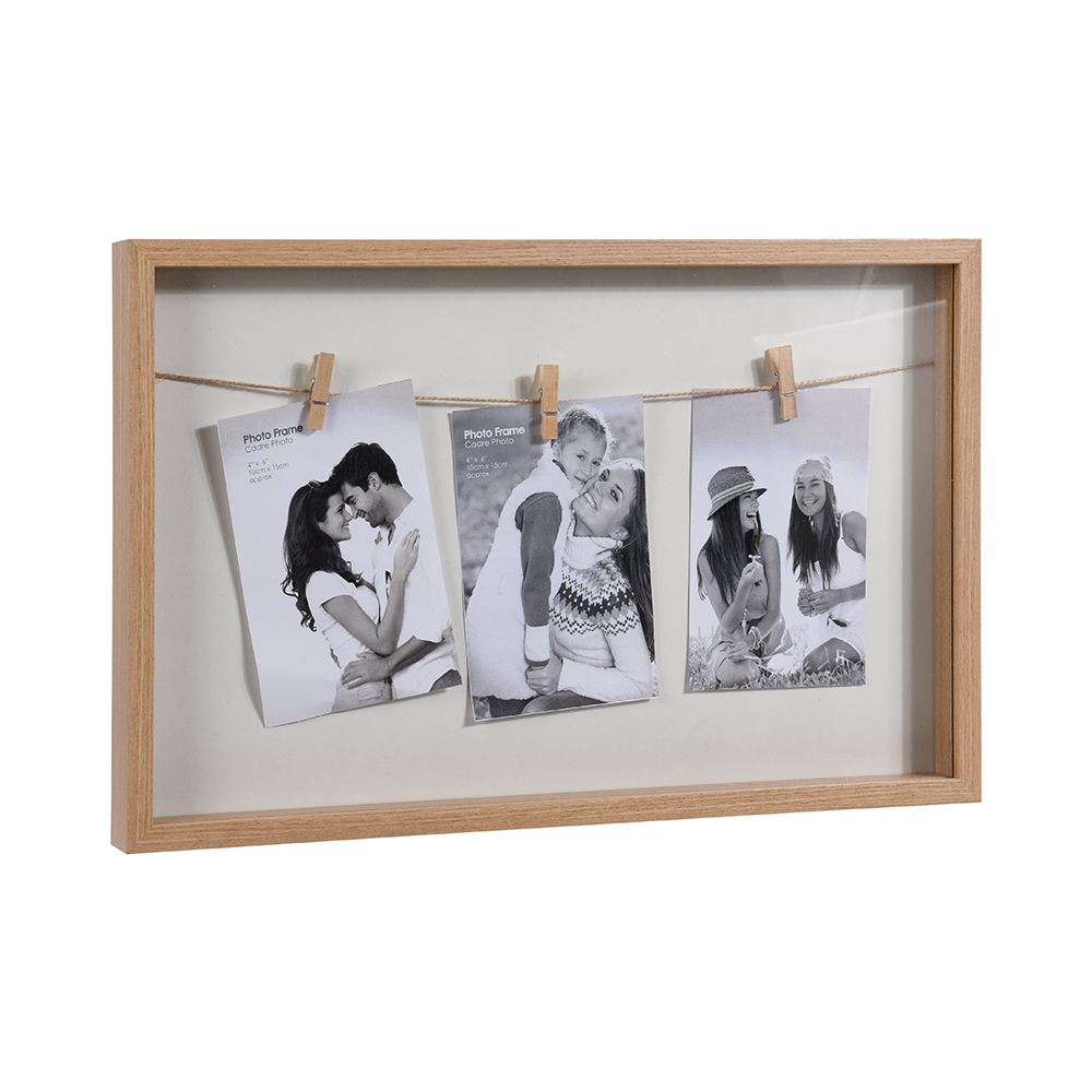 Marco de fotos con 3 pinzas de madera