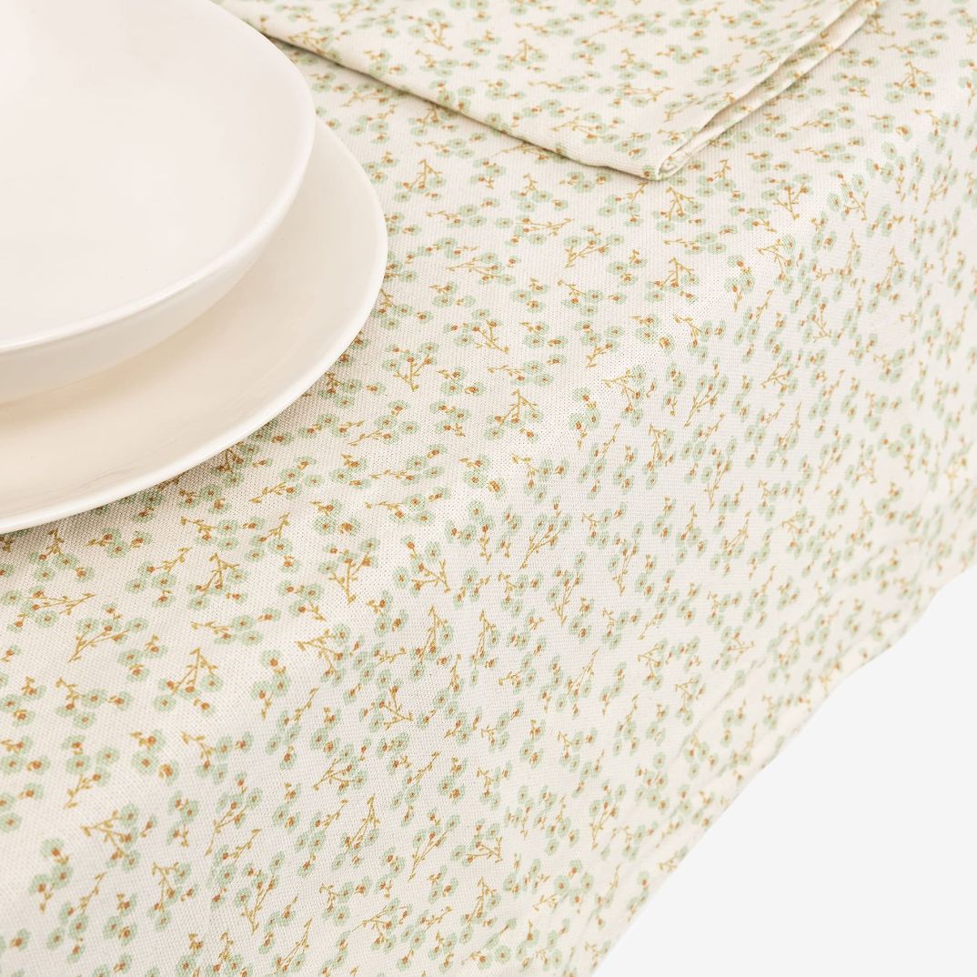 Mantel verde de algodón reciclado Begonia 135x200cm