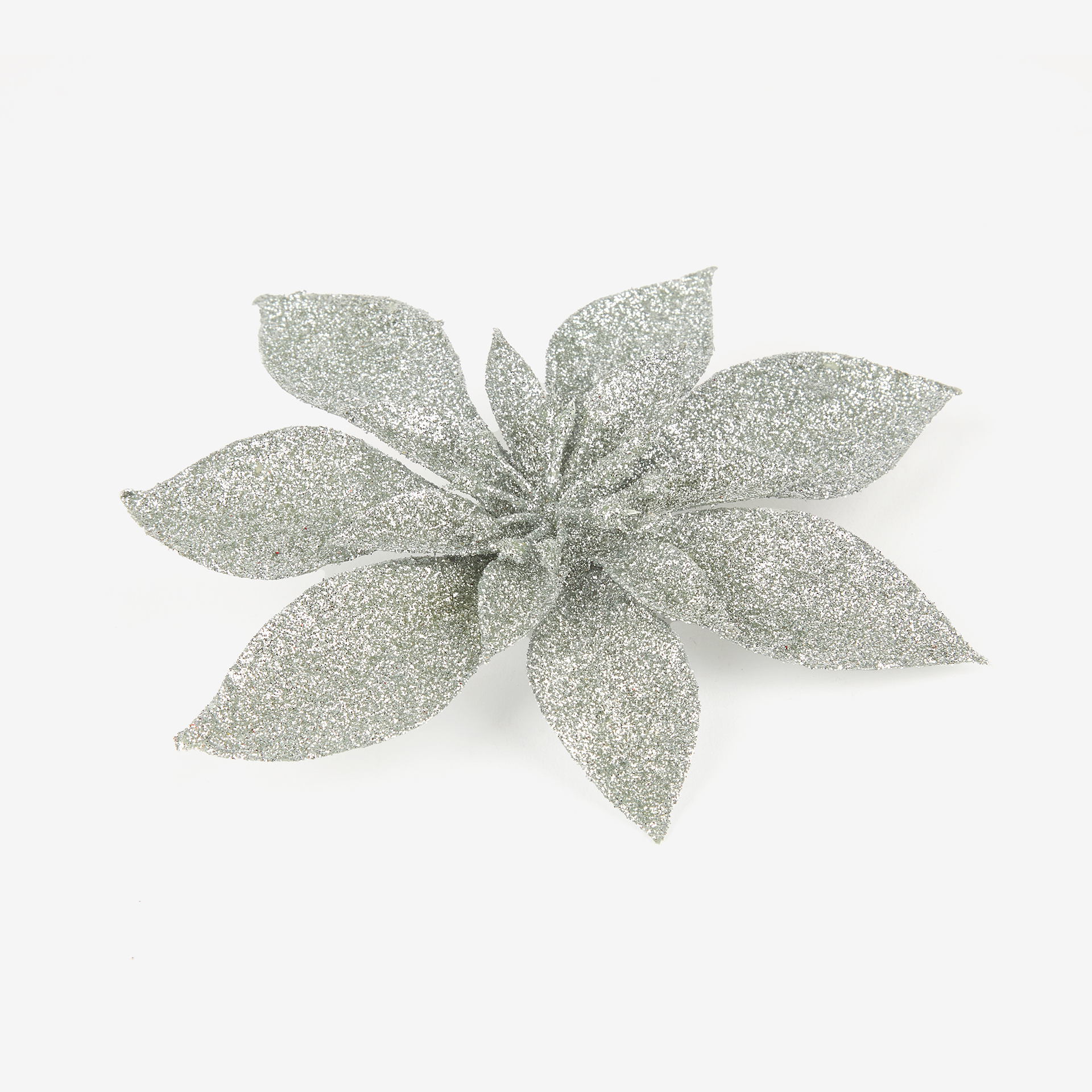 Set de 2 adornos colgantes Poinsettias con clip plateadas Ø15cm