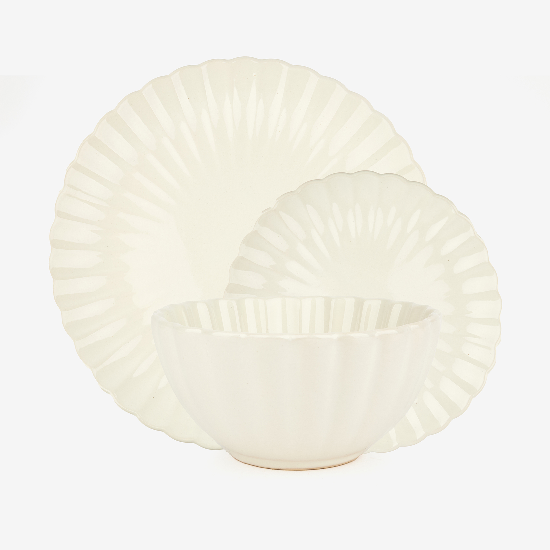 Vajilla de 12 piezas de cerámica marfil Varena