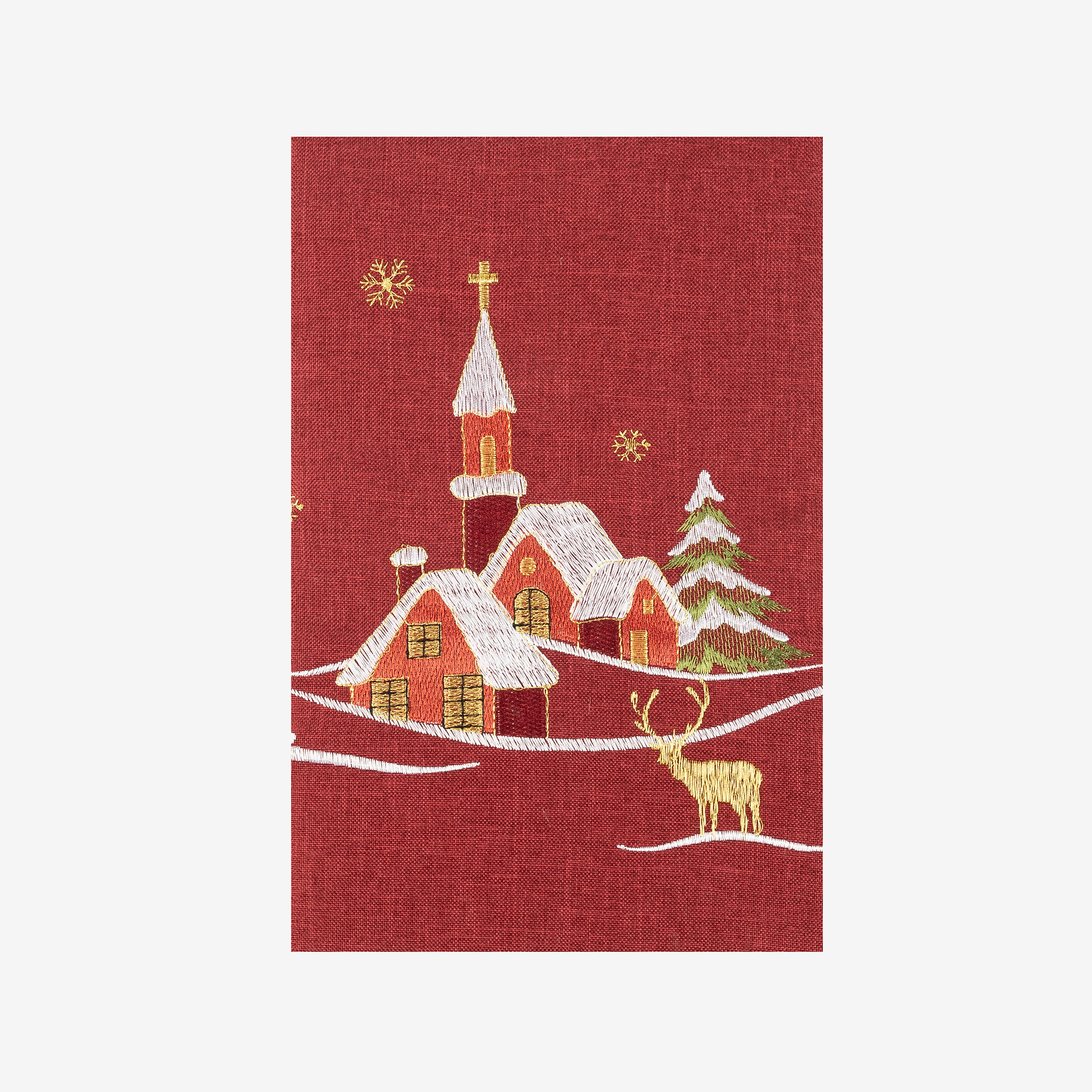 Camino de mesa rojo bordado Pueblo Navidad 50x150cm