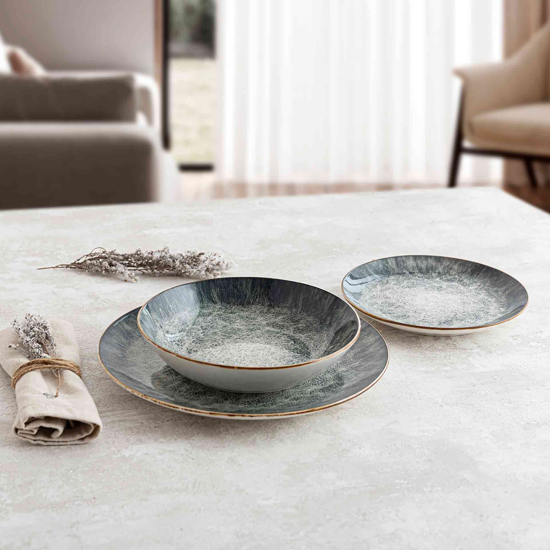 Vajilla de 12 piezas de porcelana verde Stela