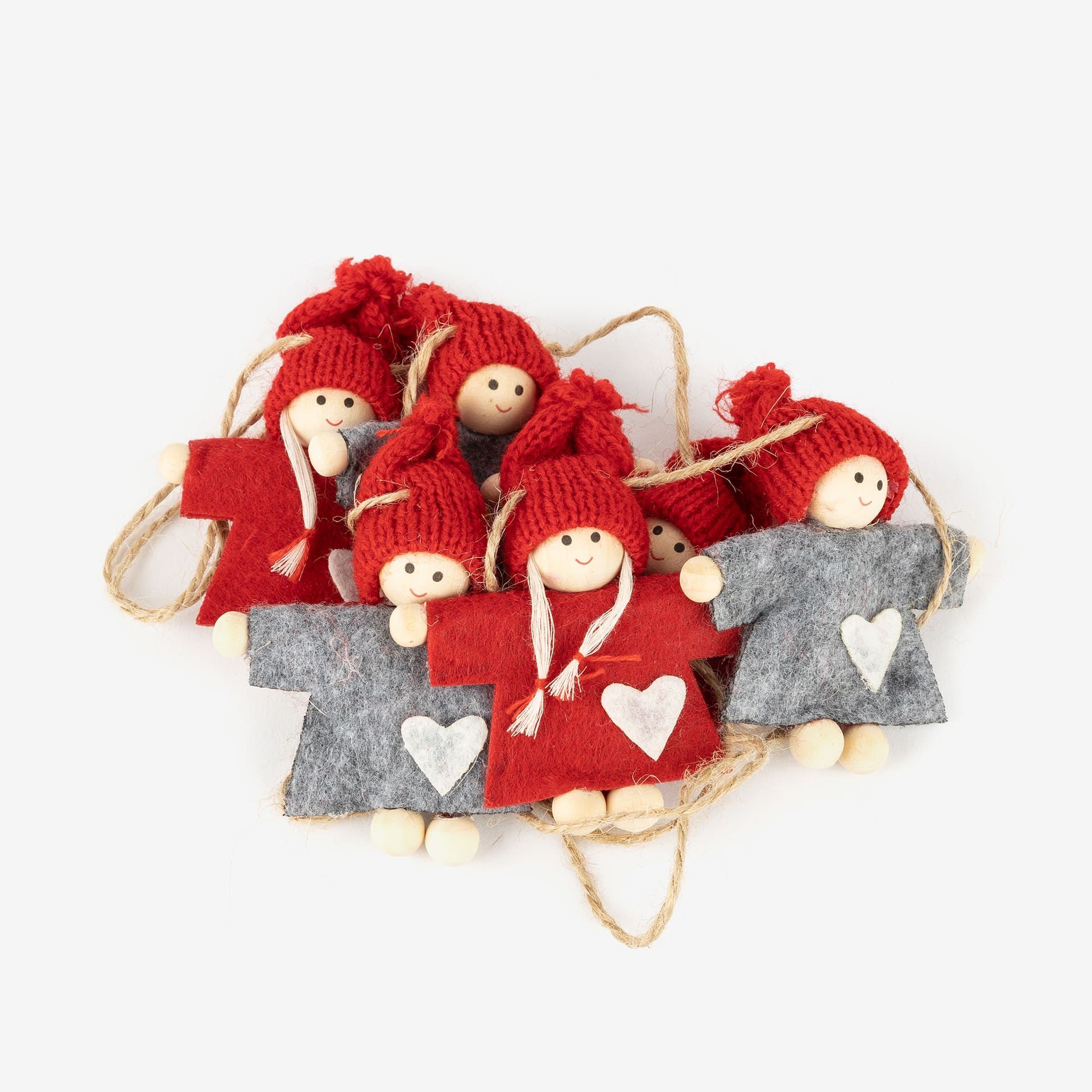 Guirnalda Muñecos fieltro rojo y gris 120cm