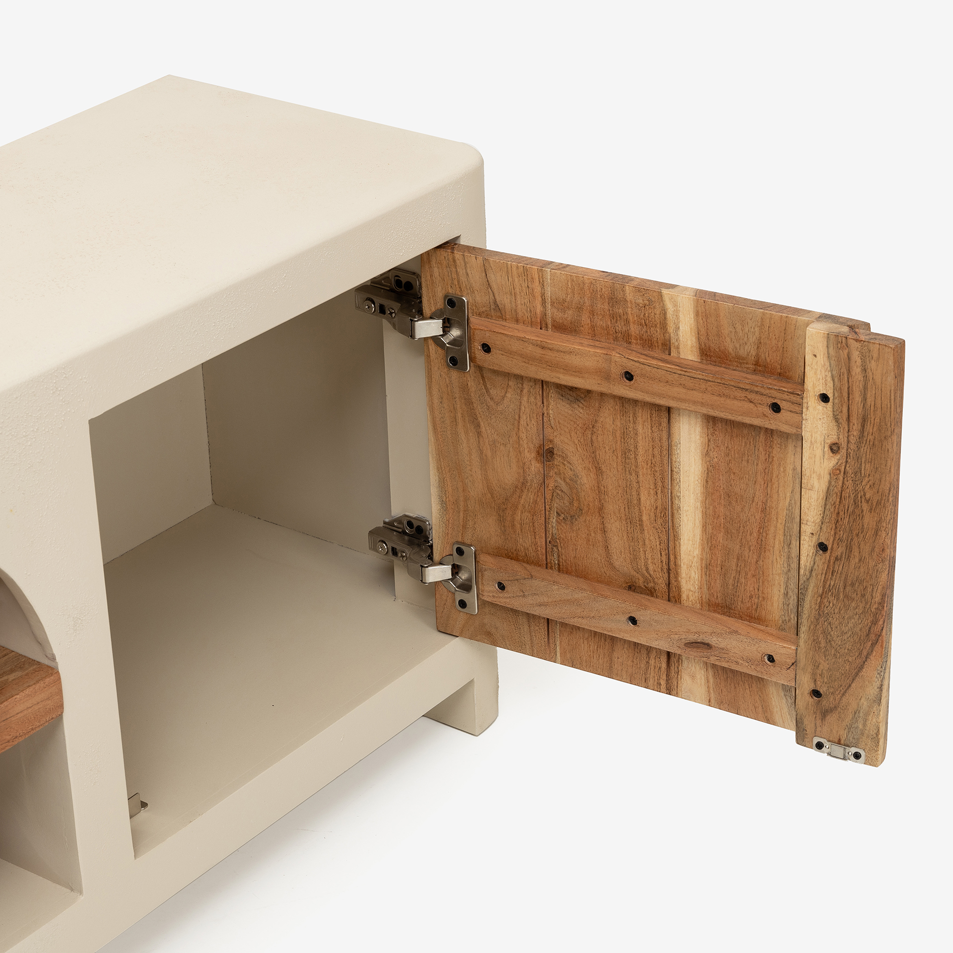 Mueble de TV de madera de acacia y microcemento Kurli 145x35x51cm Clau&Chloe