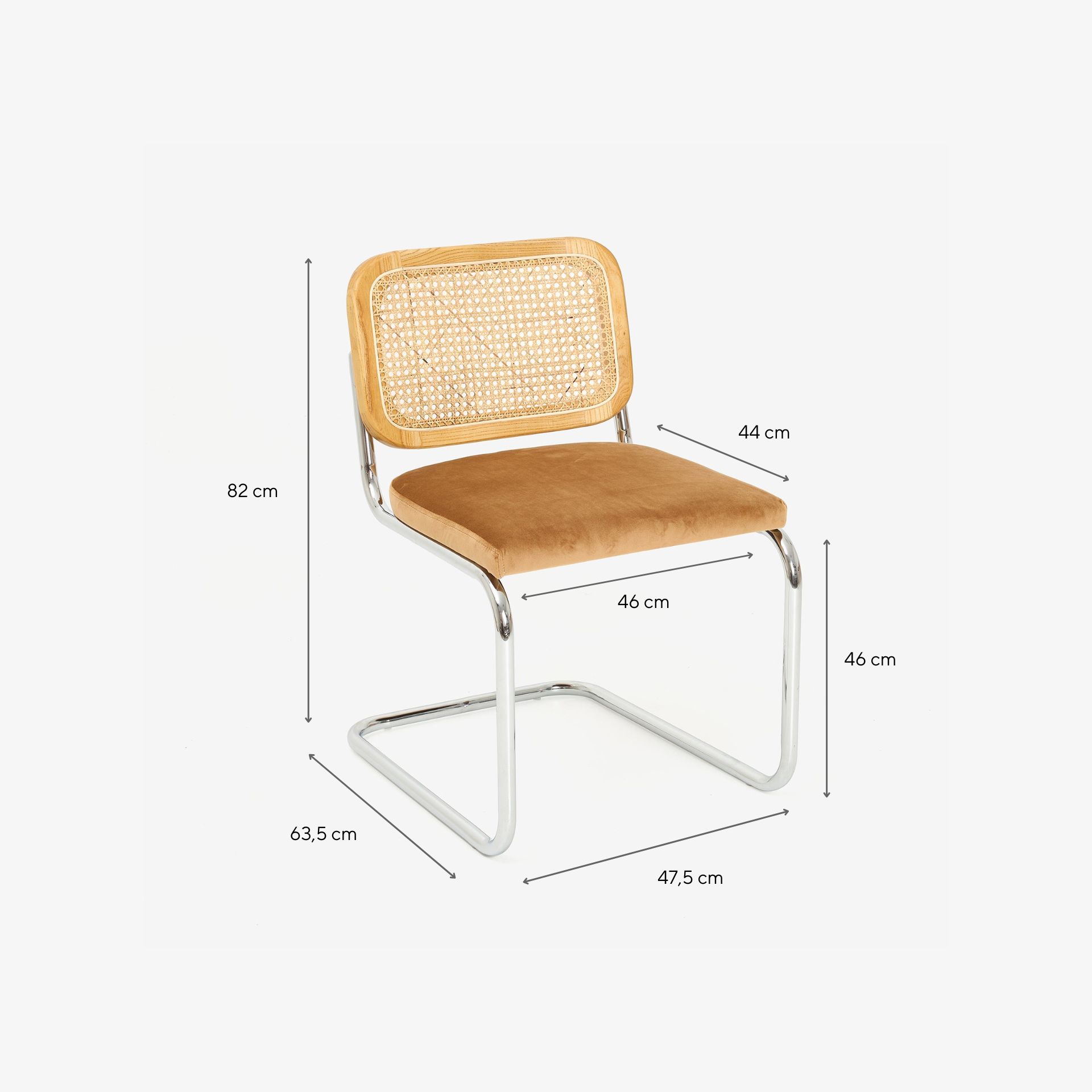 Silla de comedor de madera de olmo y ratán marron Leonor 47,5x63,5x82cm Clau&Chloe