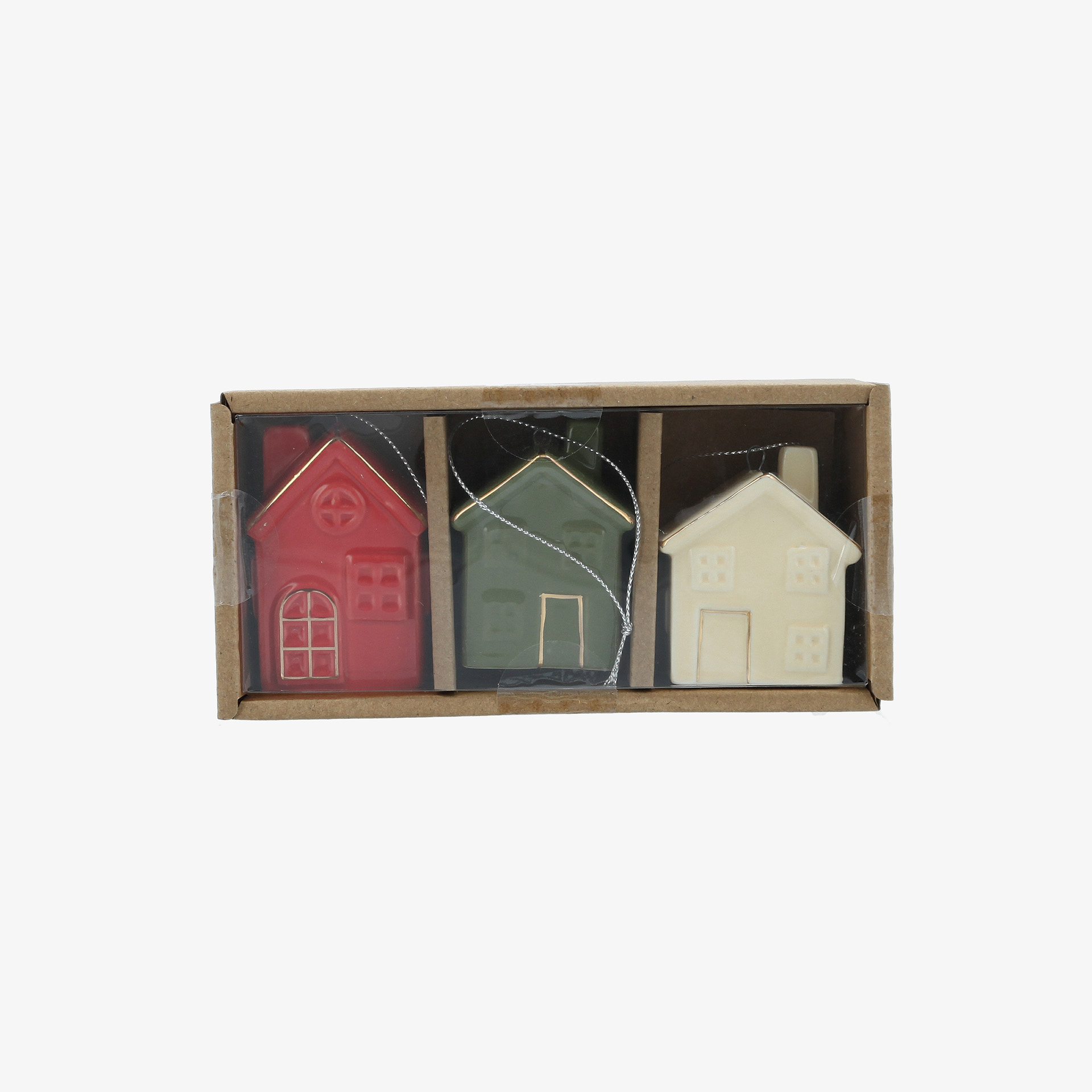 Set de 3 casitas colgantes de cer&aacute;mica 7cm