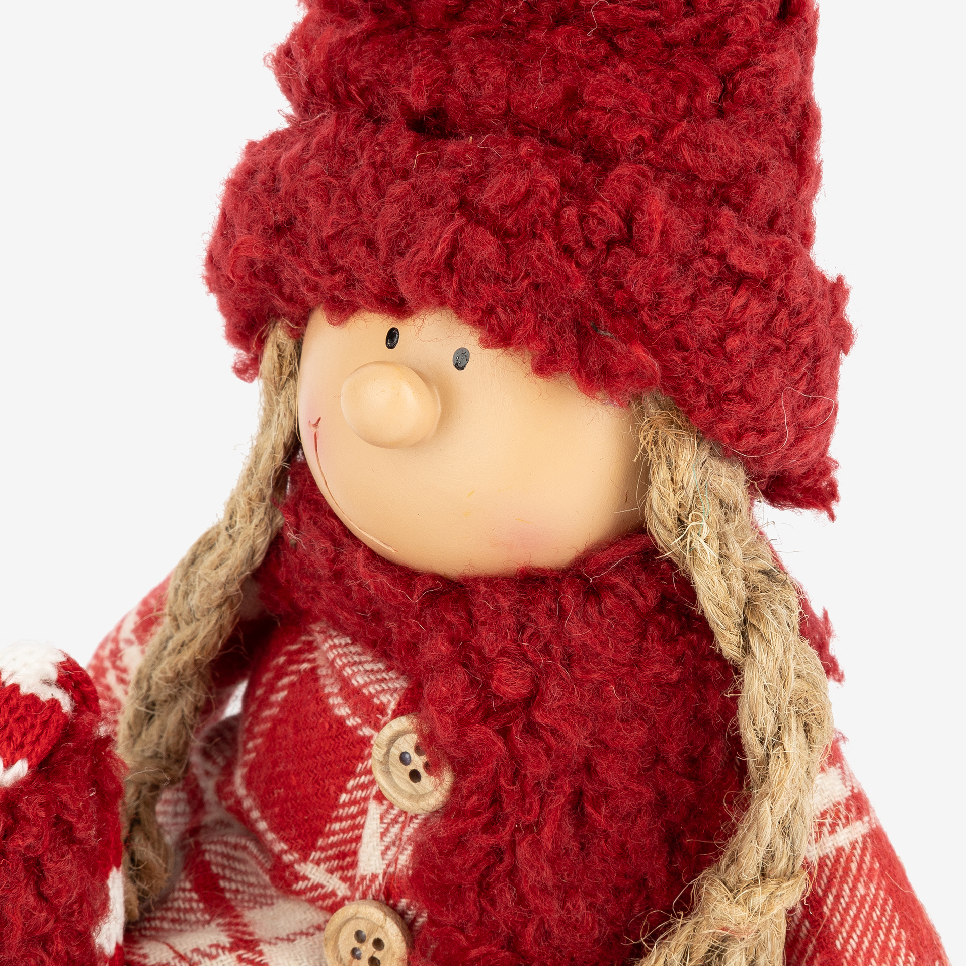 Figura decorativa Muñeca sentada con gorro 49cm