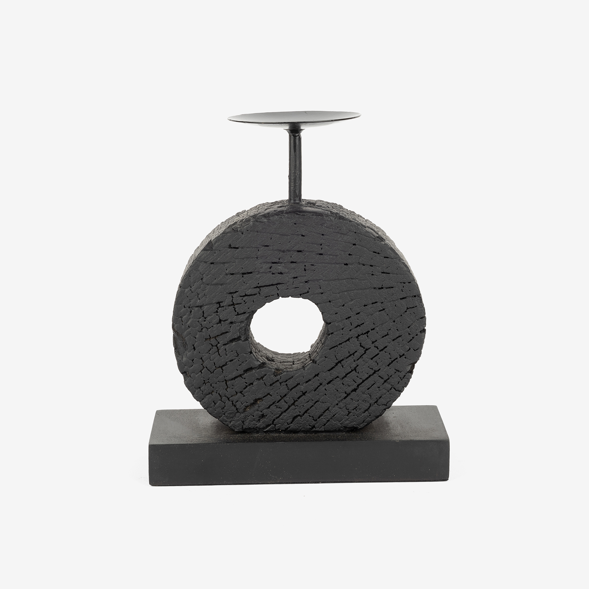 Portavelas de madera de mango y metal Circle 19x8x21cm