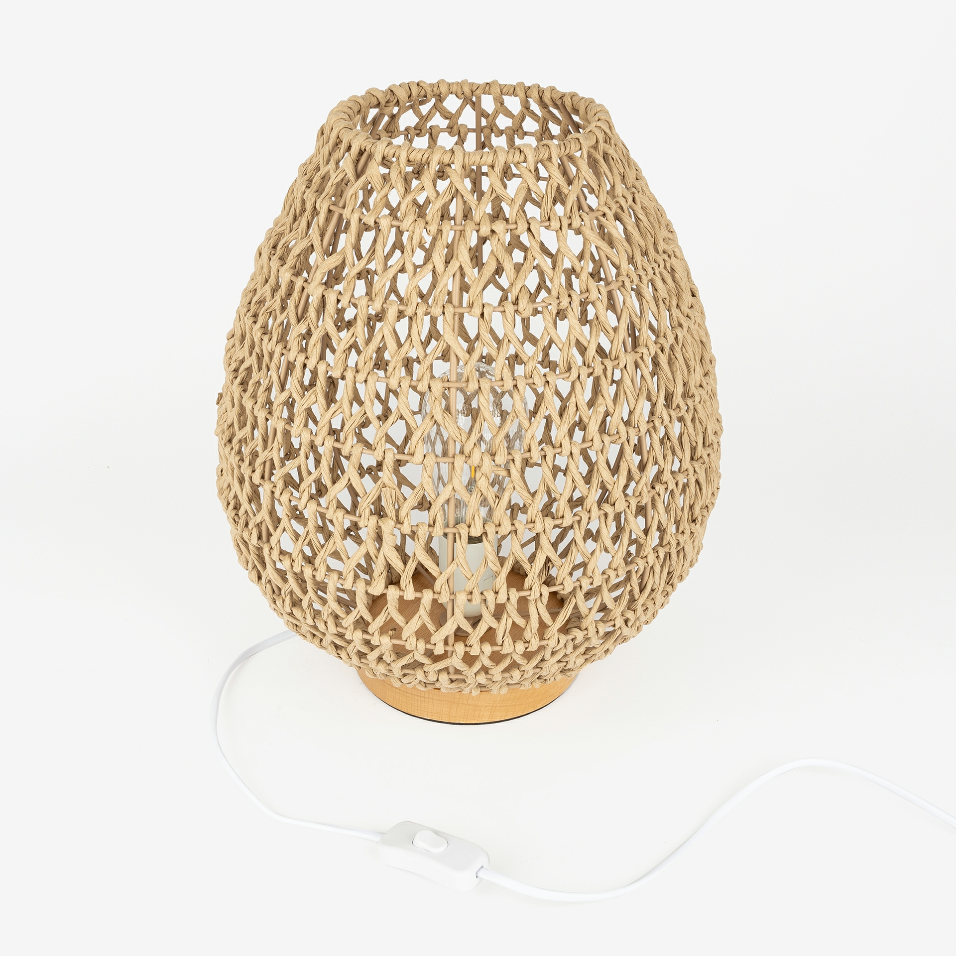 L&aacute;mpara de mesa de papel y metal con base de madera Kirsten &Oslash;30x36cm