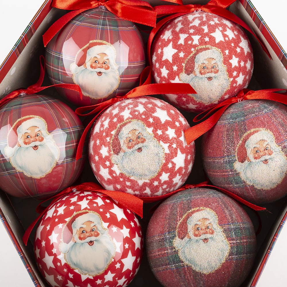 Set 7 bolas decorativas rojas Santa 7cm