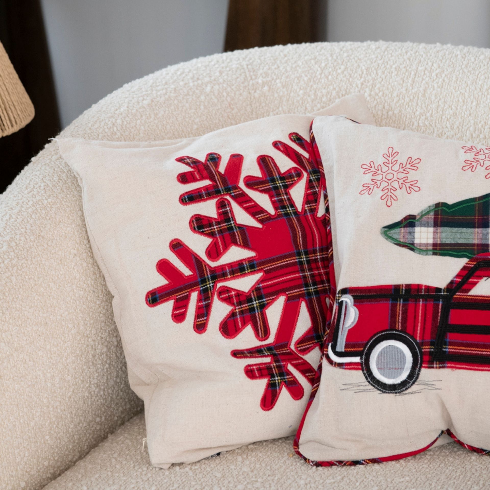 Funda de cojín tartán copo de nieve 45x45cm