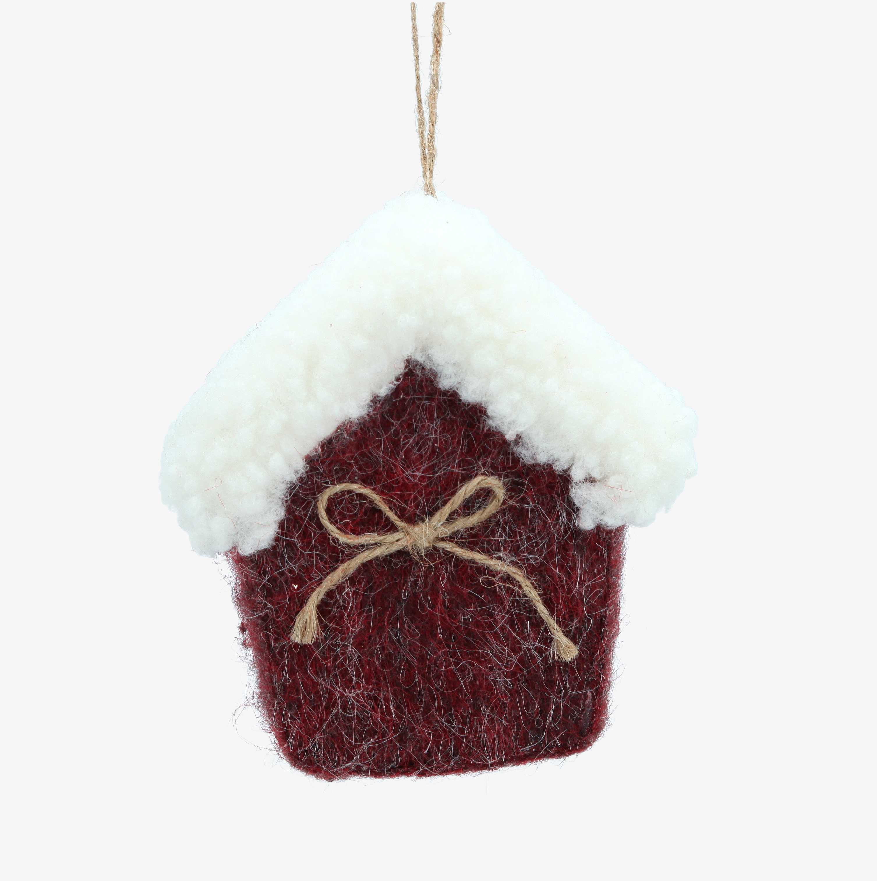 Bola de Navidad de casita de fieltro roja 12x6x13cm