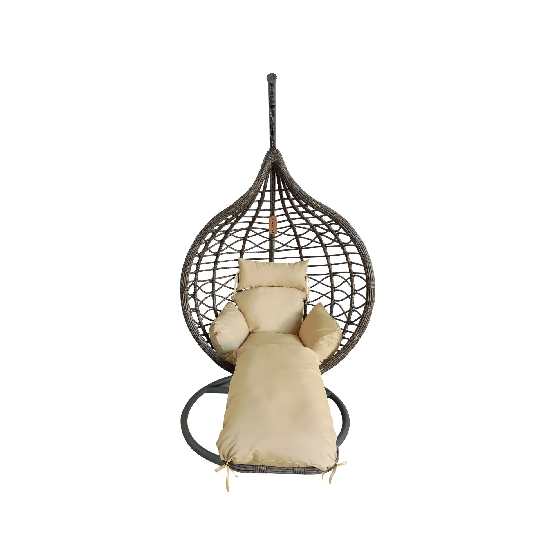 Sill&oacute;n colgante con reposapi&eacute;s beige de rat&aacute;n sint&eacute;tico Cozumel 195cm Clau&Chloe