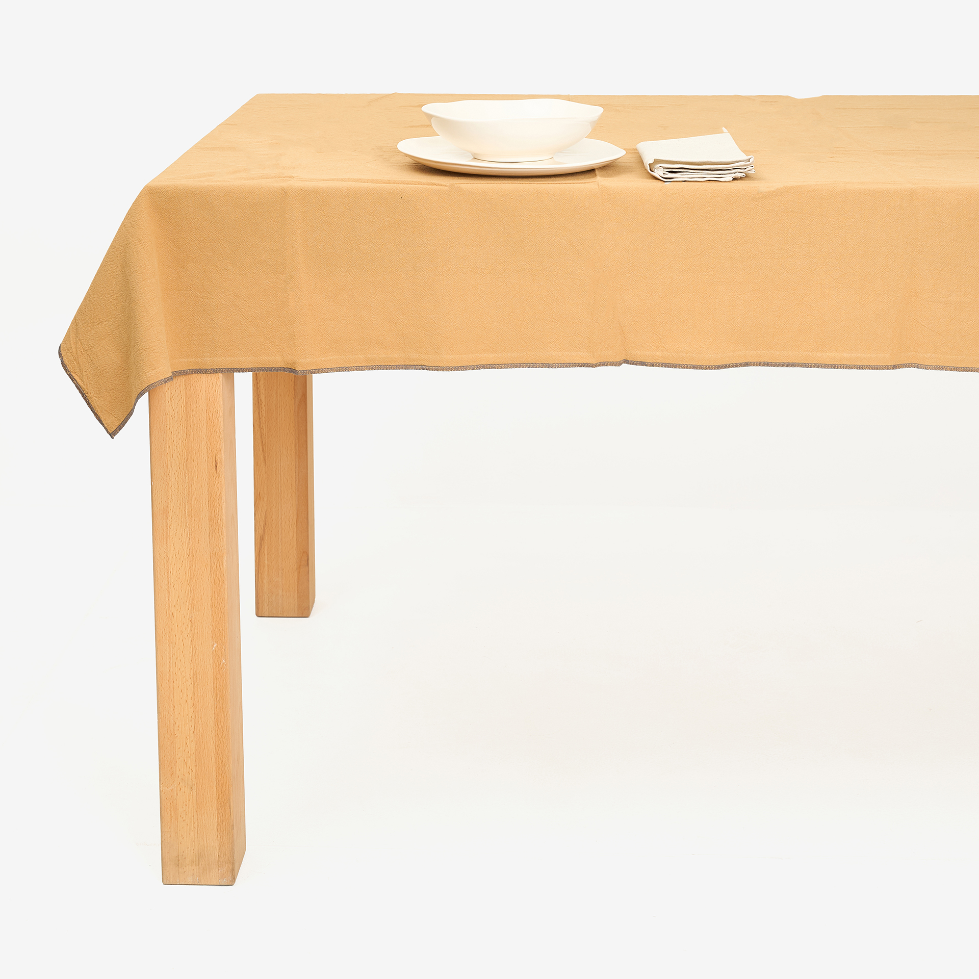 Mantel de algodón con flecos mostaza 140x250cm