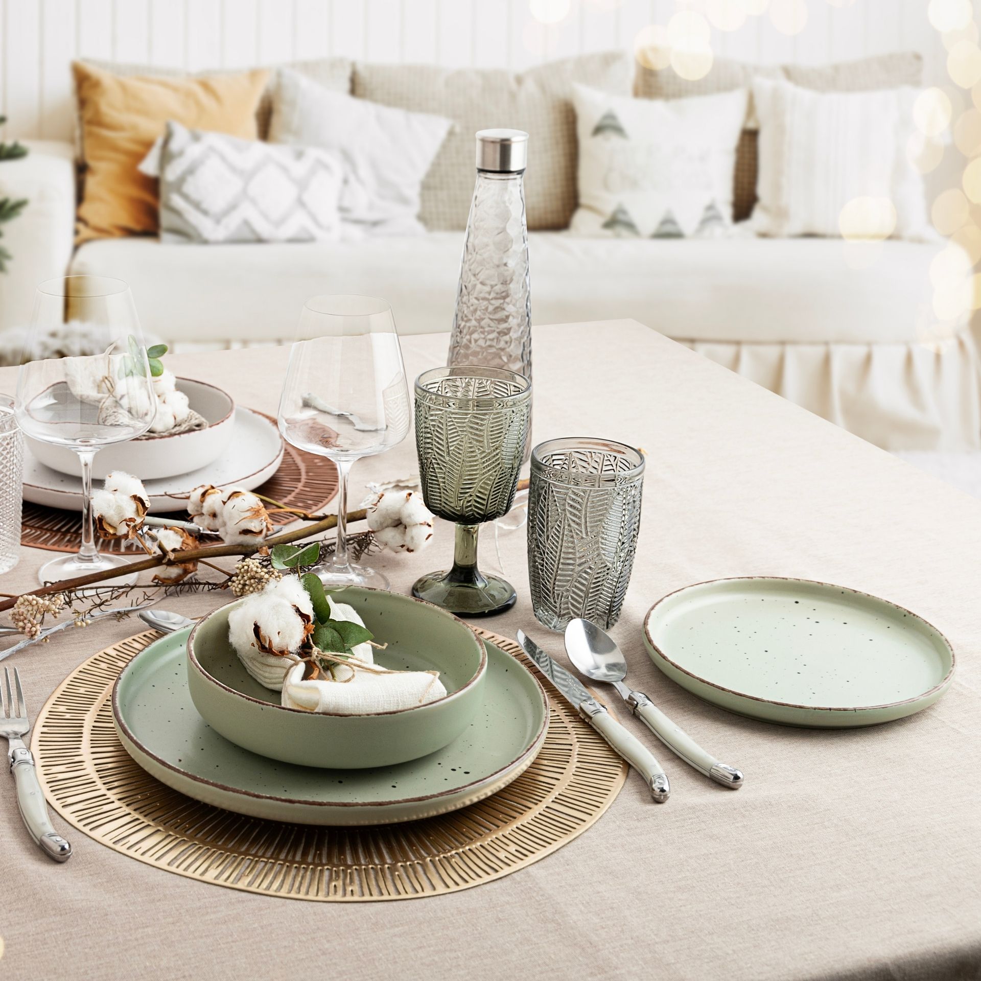 Vajilla de 12 piezas de cerámica verde Iria