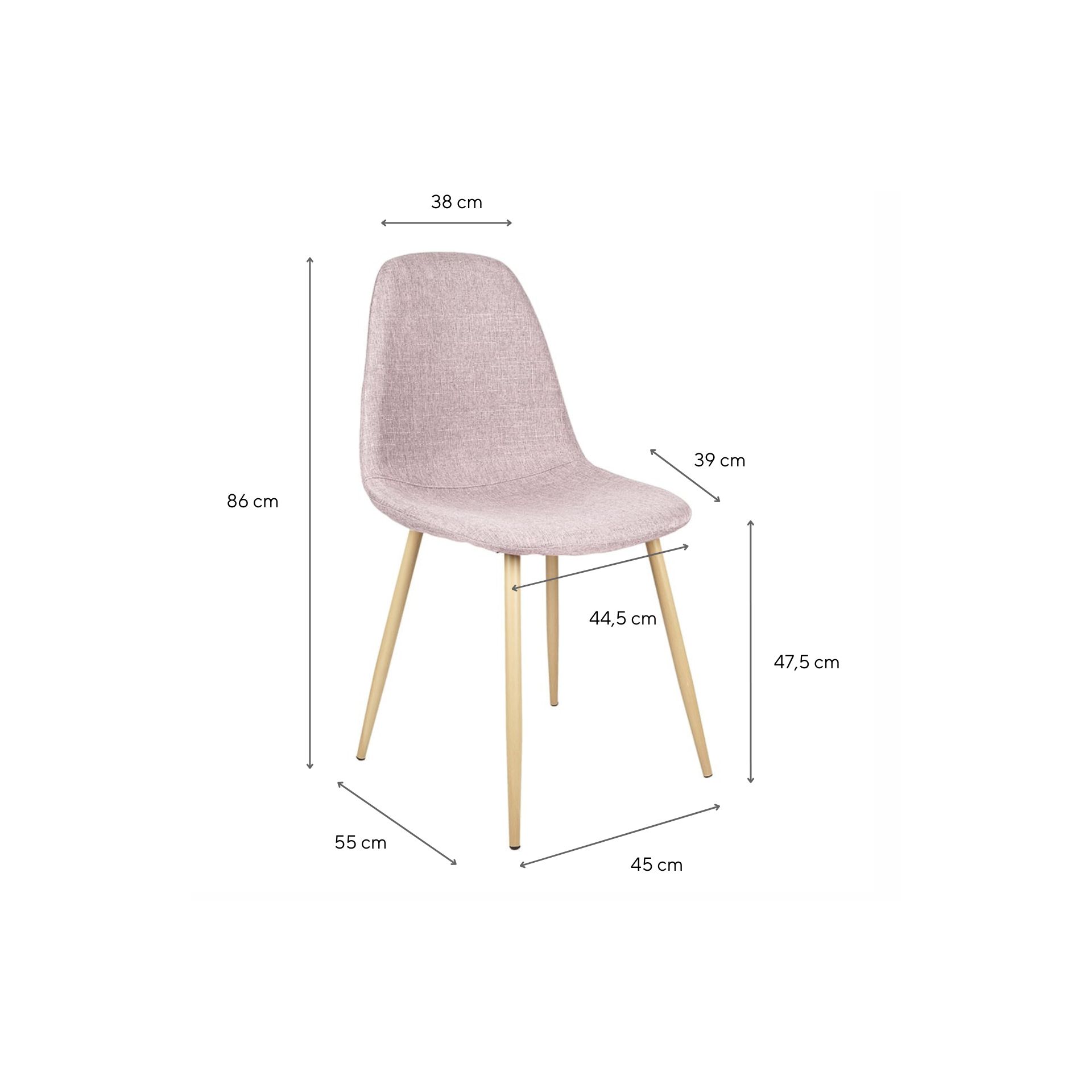 Silla de comedor rosa Concept 45x55x86cm