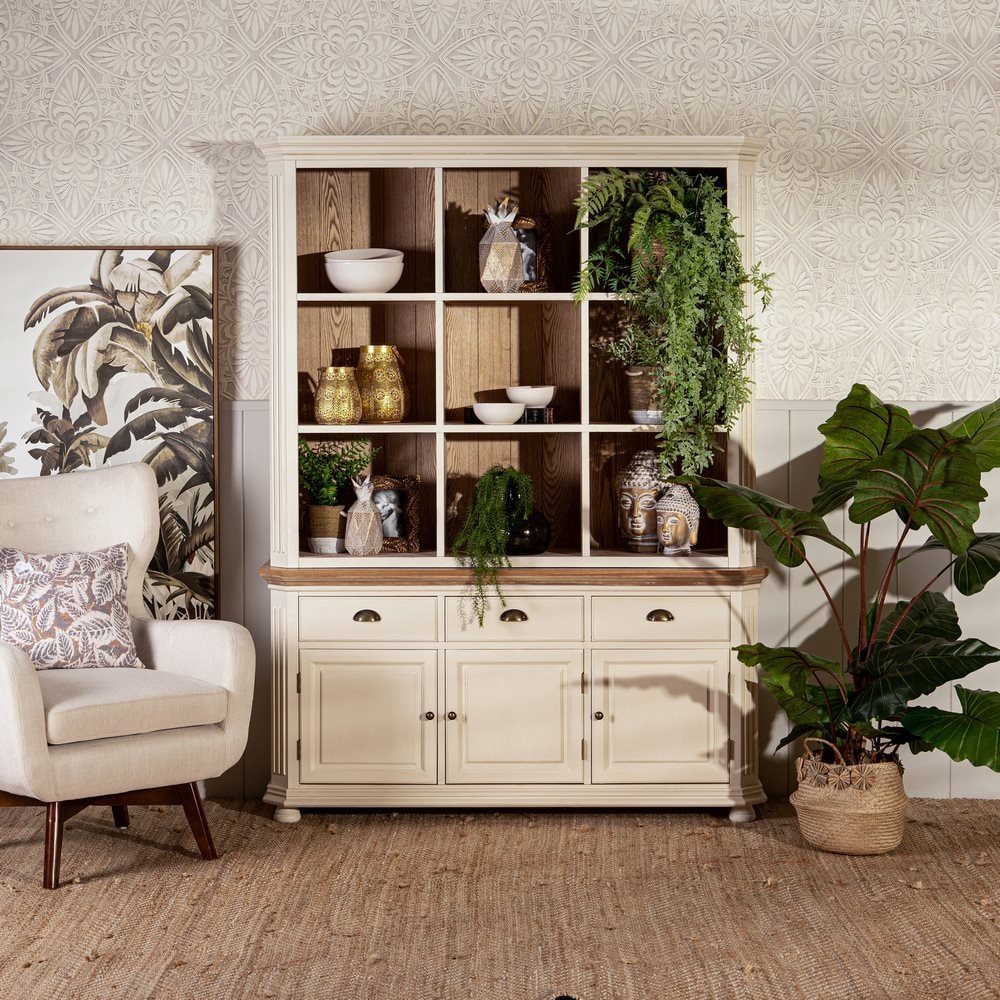 Estanter&iacute;a de madera de paulownia crema Everly 147x39x194cm