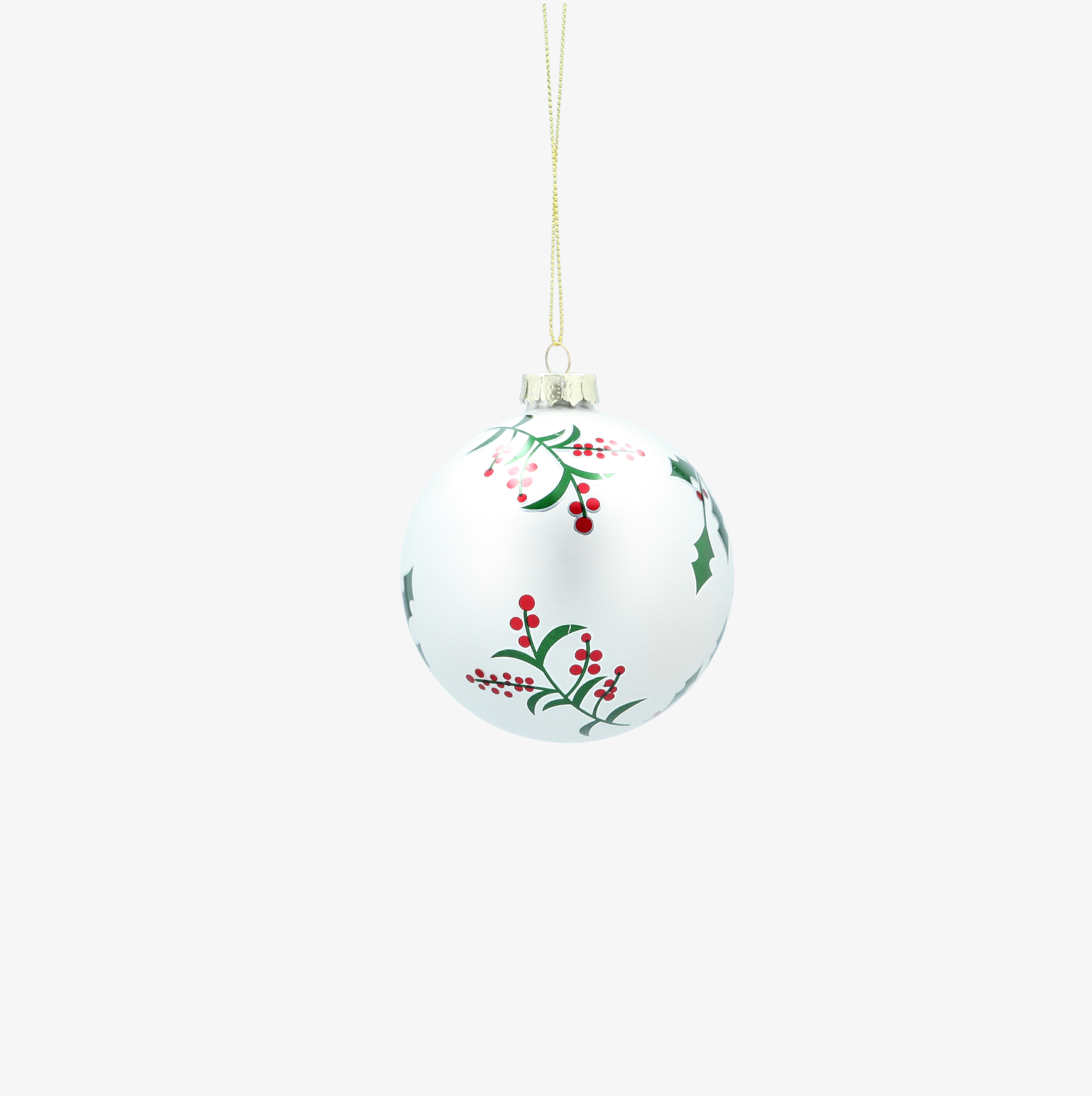 Bola de Navidad blanca de cristal con acebo &Oslash;8cm
