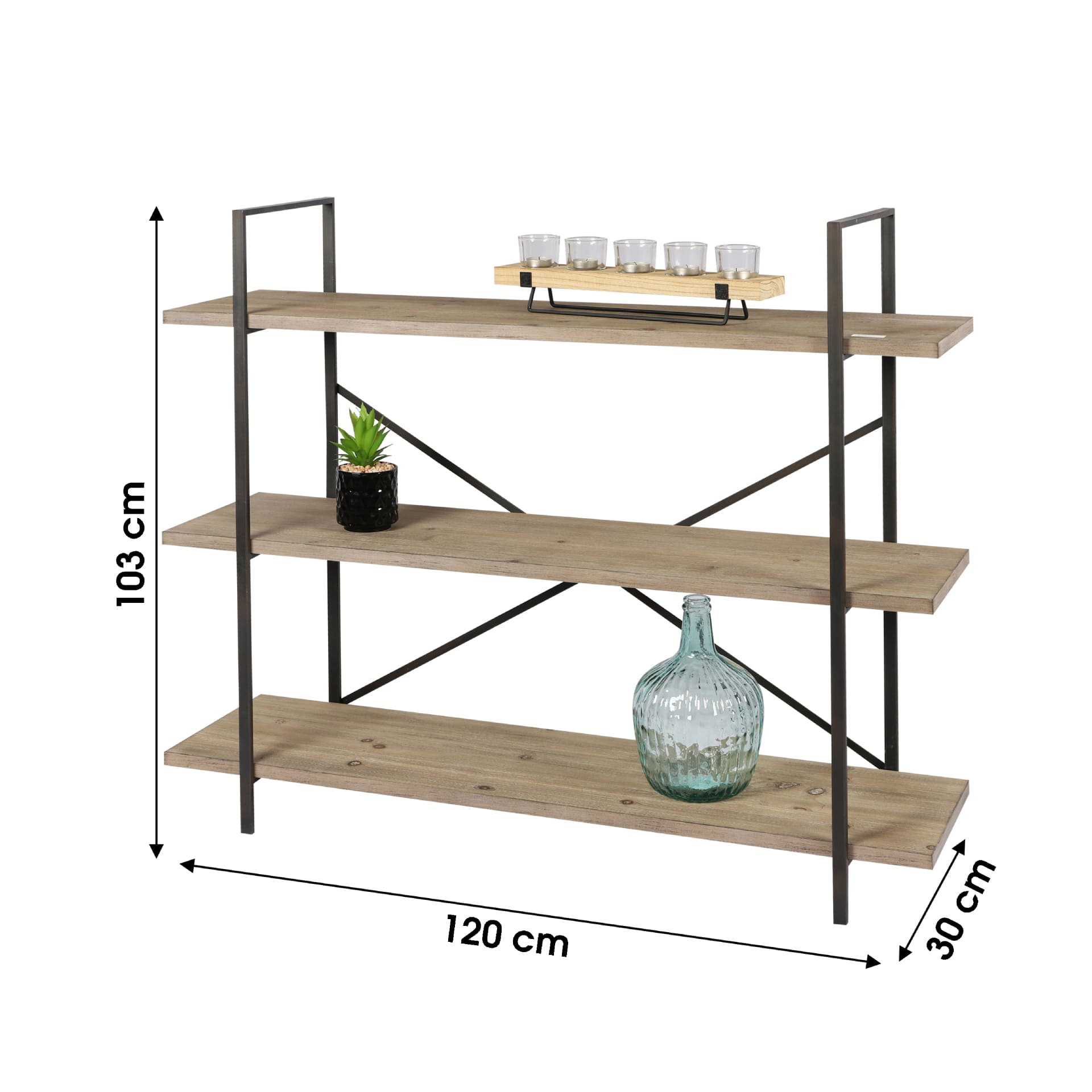 Estantería de aglomerado de madera MDF con 3 estantes Olaya 120x30x103cm