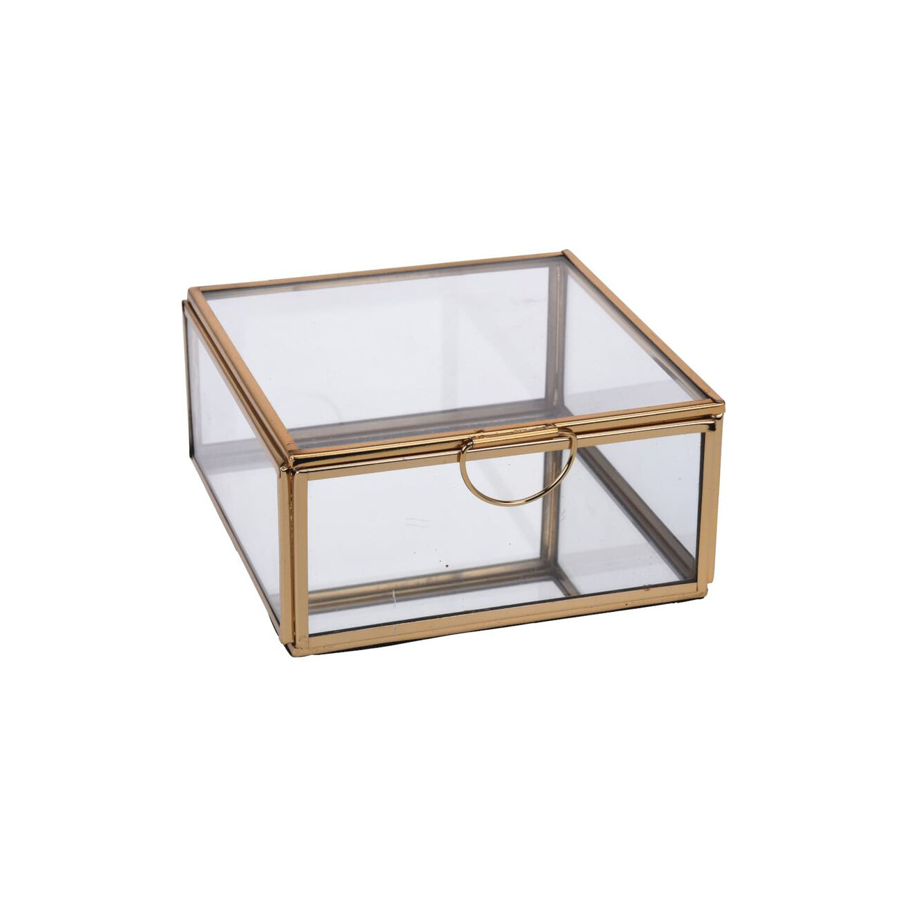 Joyero de cristal dorado con tapa Bay 13x13x6cm