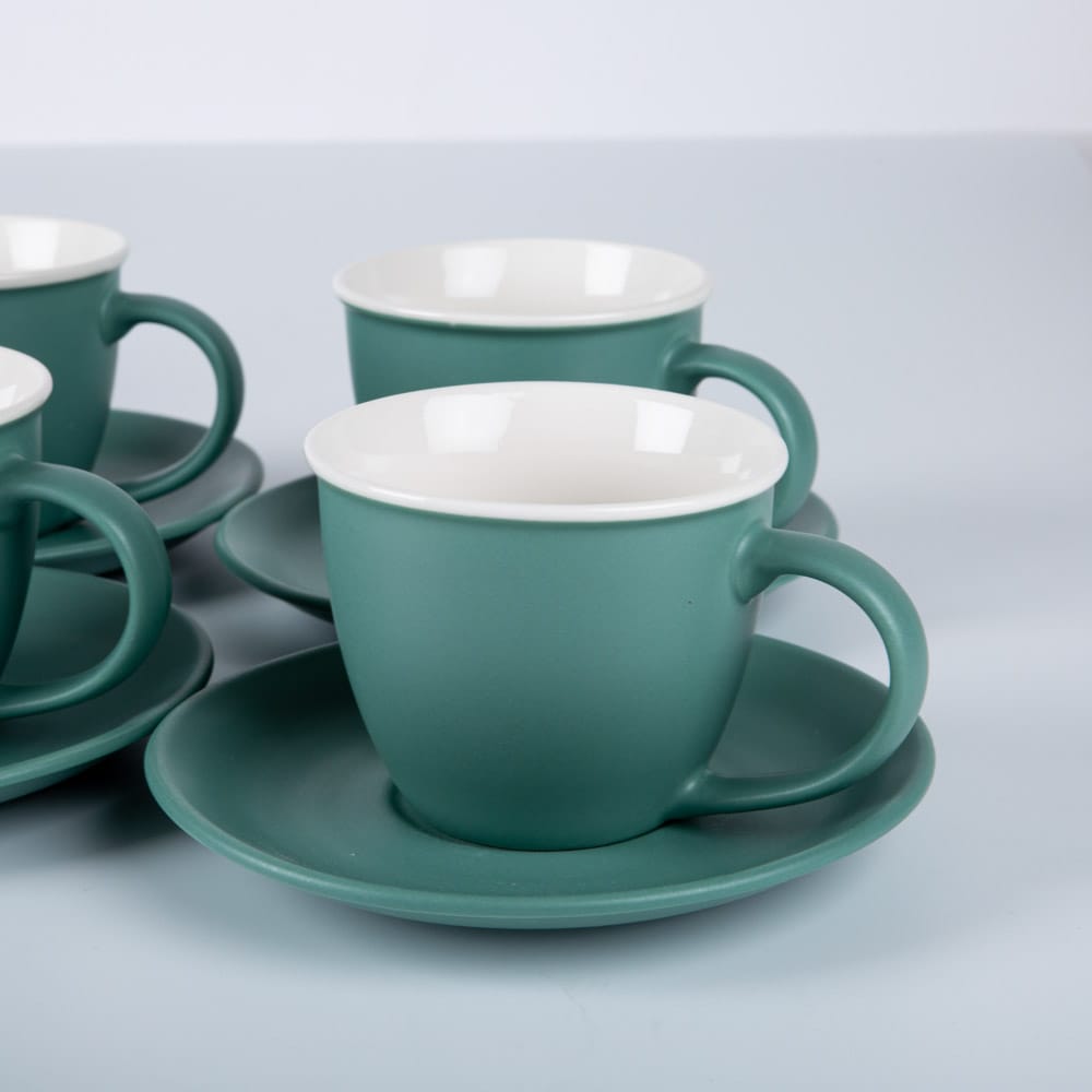 Taza de té con plato de cerámica verde 23cl