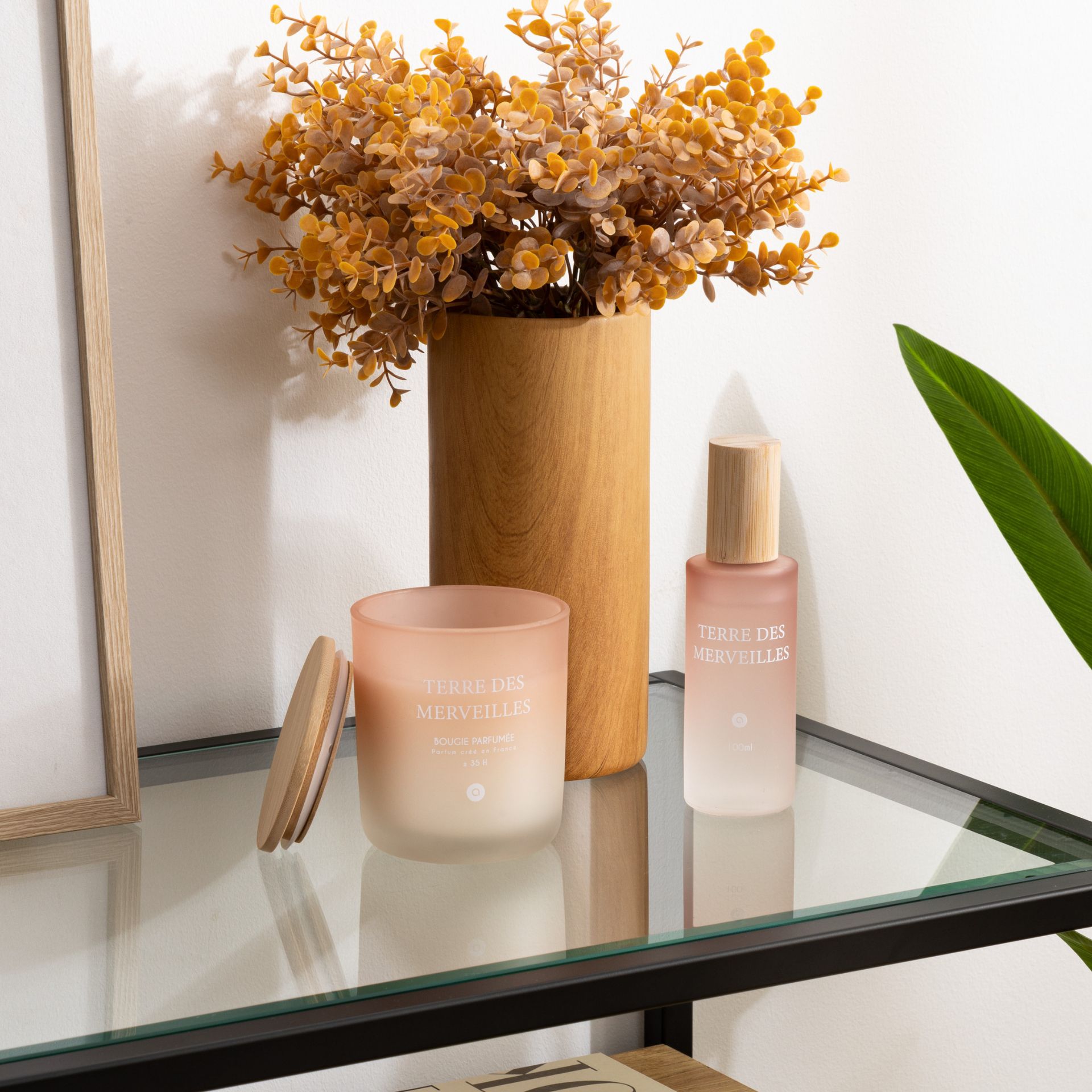 Vela aromática en vaso de cristal salmón Nora 255g Ø9x11cm