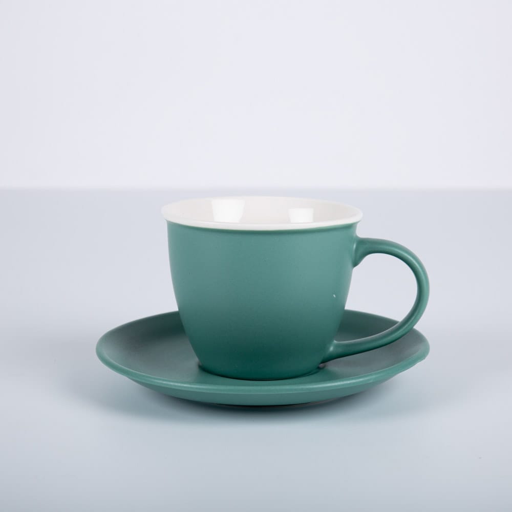 Taza de té con plato de cerámica verde 23cl