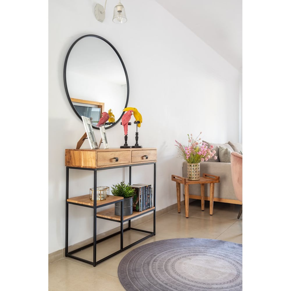 Consola de madera acacia con dos cajones y estantes Bremen 80x30x81cm