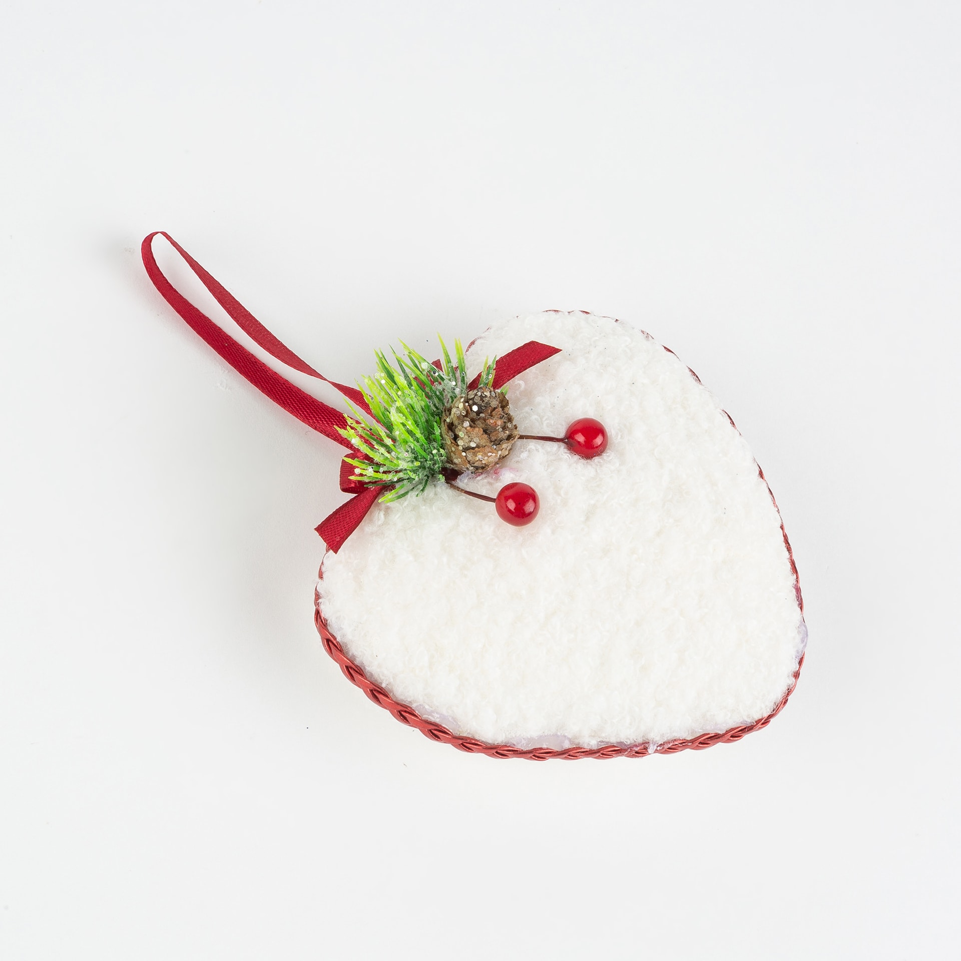 Adorno colgante Corazón de peluche blanco 9cm