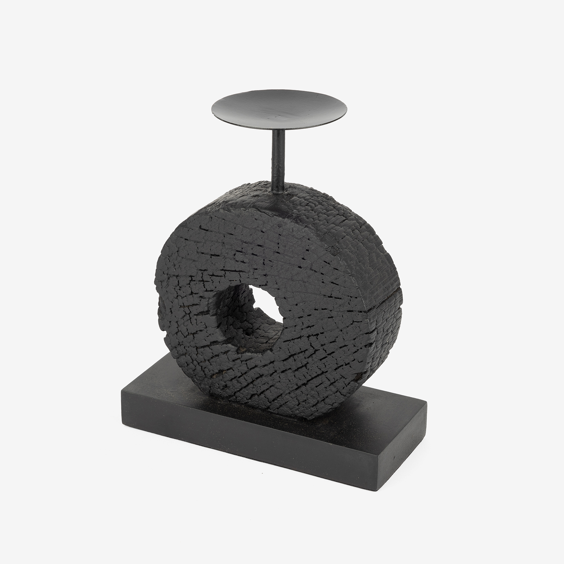 Portavelas de madera de mango y metal Circle 19x8x21cm