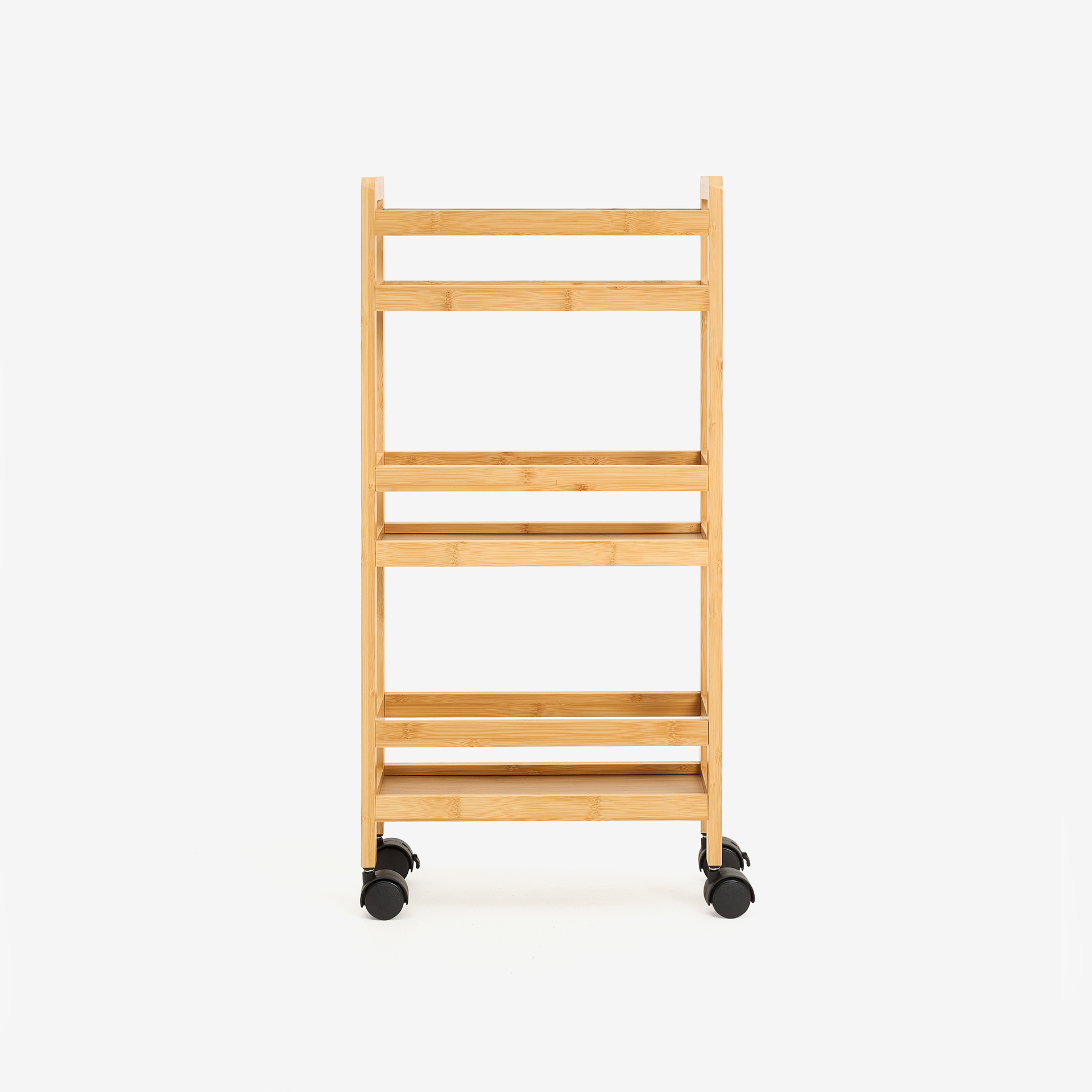 Carro de ba&ntilde;o de bamb&uacute; con 3 estantes Mikko 36x15x74cm